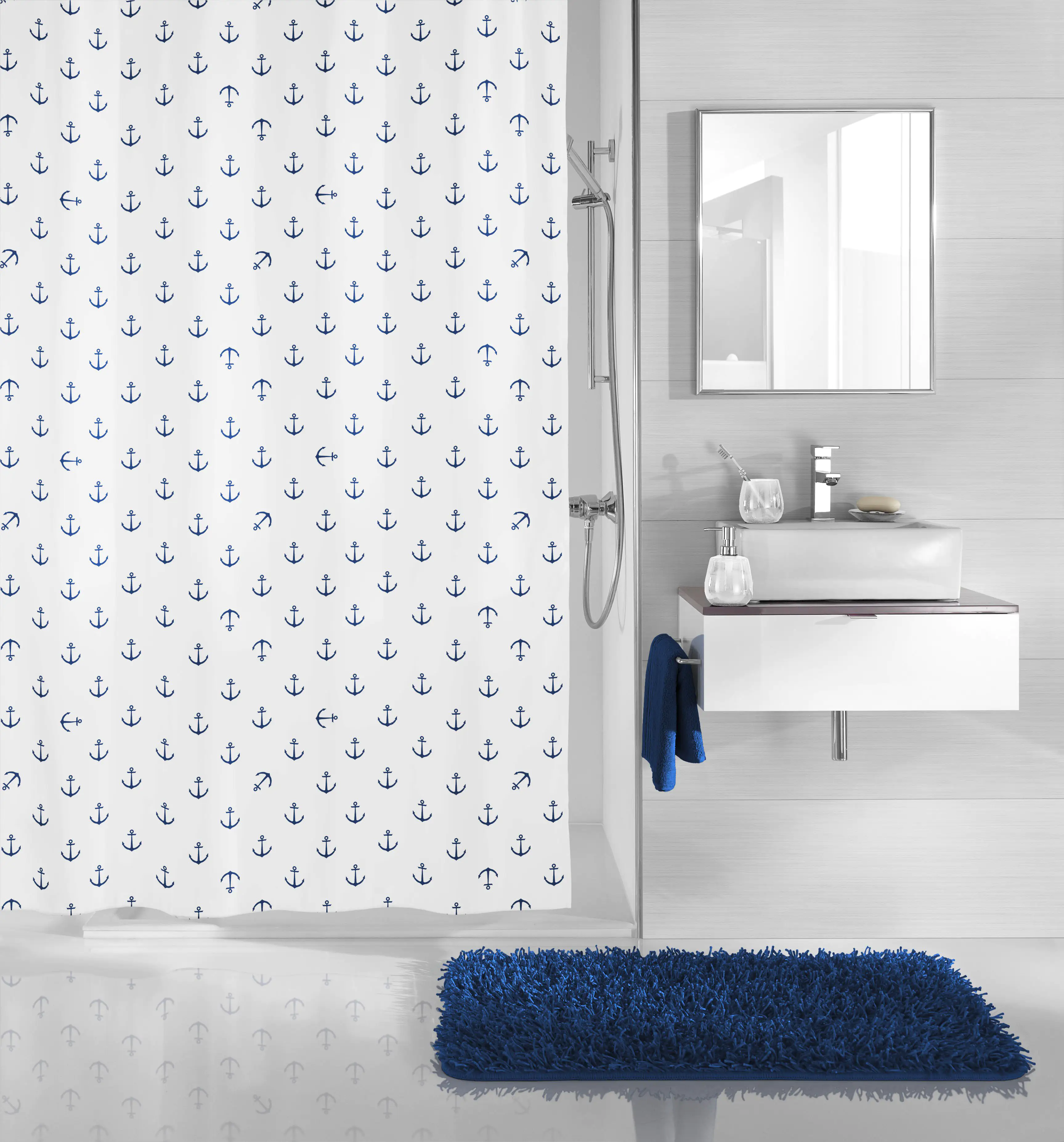 Kleine Wolke Duschvorhang Anchor dunkelblau, 180x200 cm