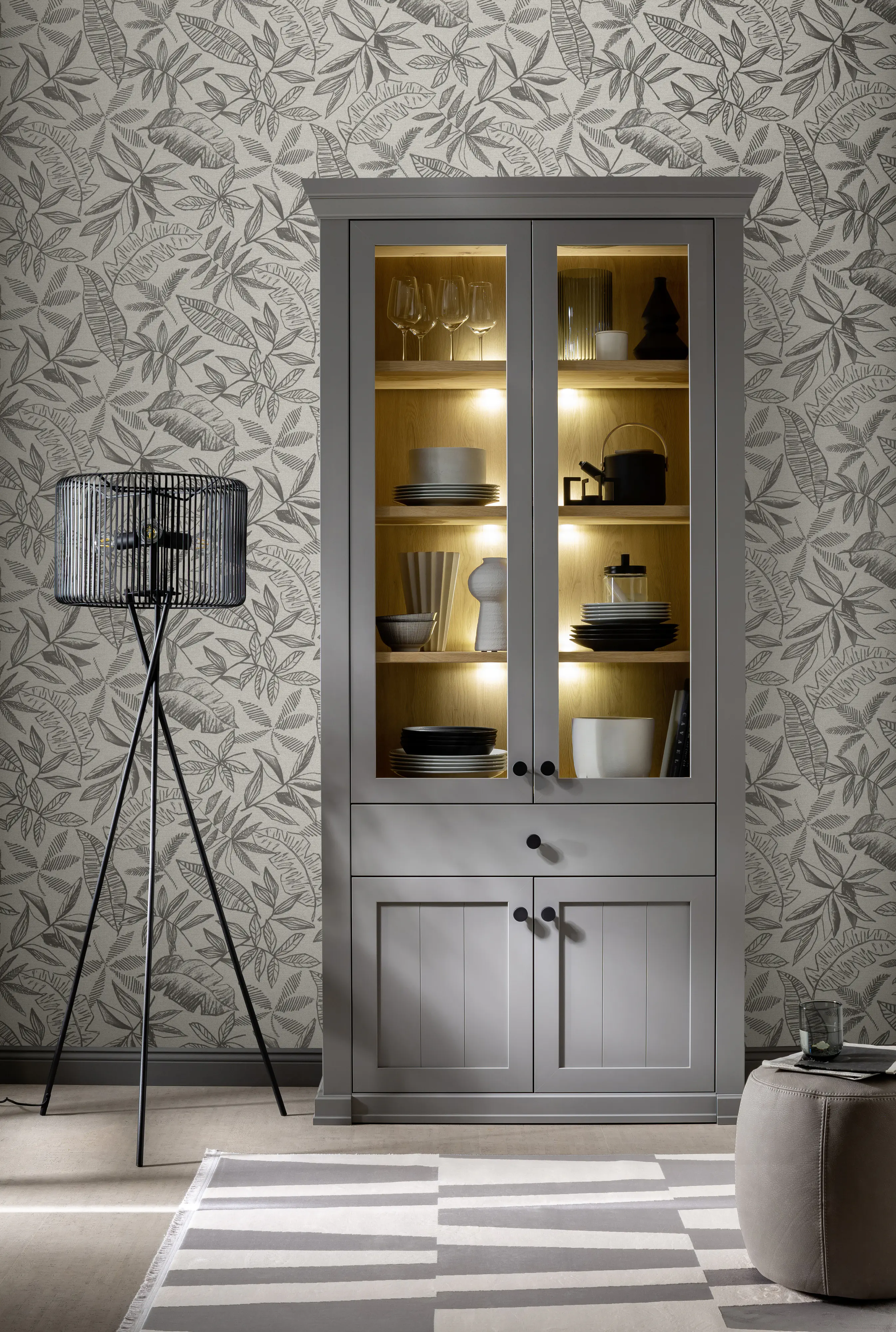 Schöner Wohnen Vliestapete Blätter hellgrau anthrazit 10,05 x 0,53 m