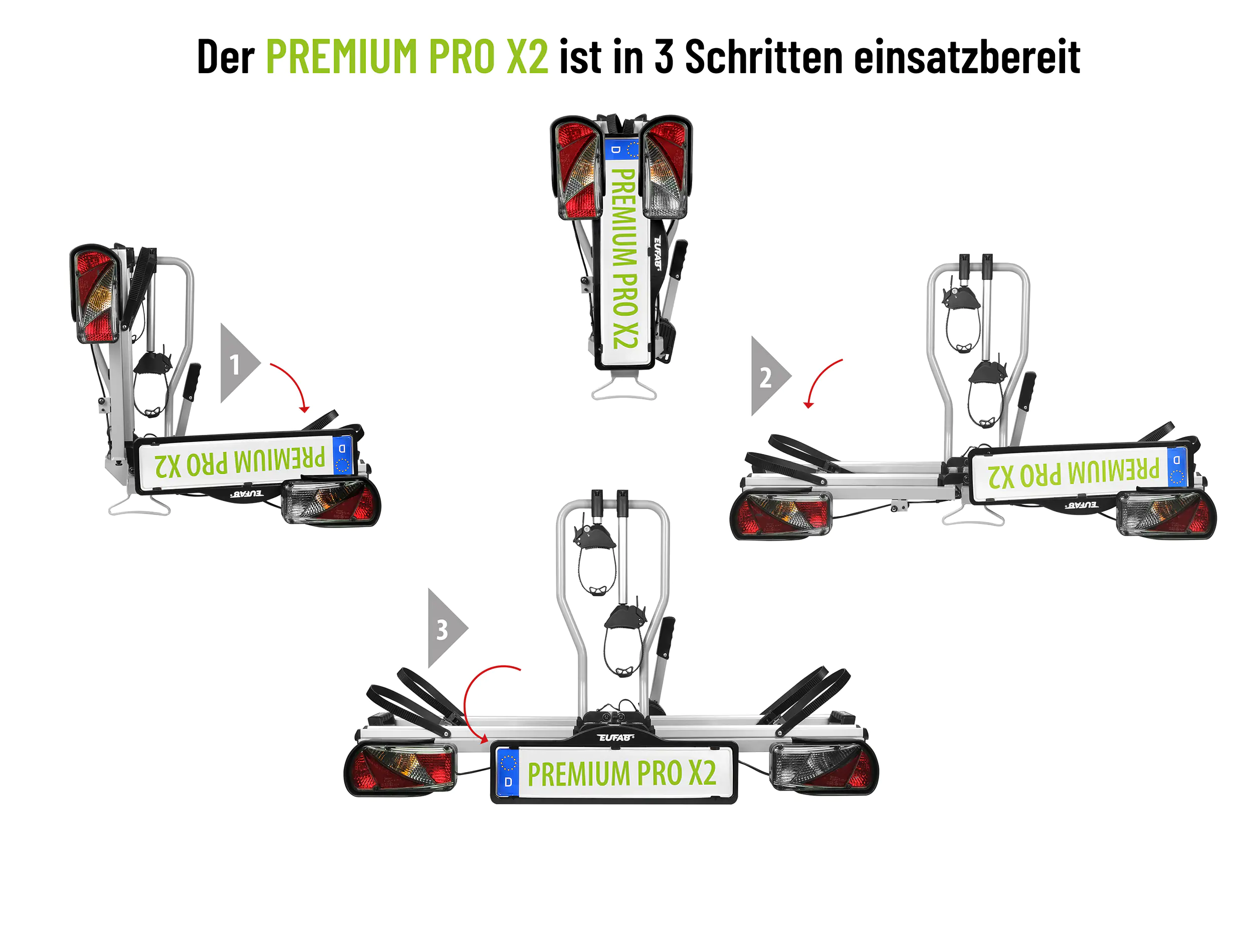 EUFAB Fahrradheckträger PREMIUM PRO X2 für 2 Fahrräder komplett vormontiert EUFAB Fahrradheckträger PREMIUM PRO X2 für 2 Fahrräder komplett vormontiert