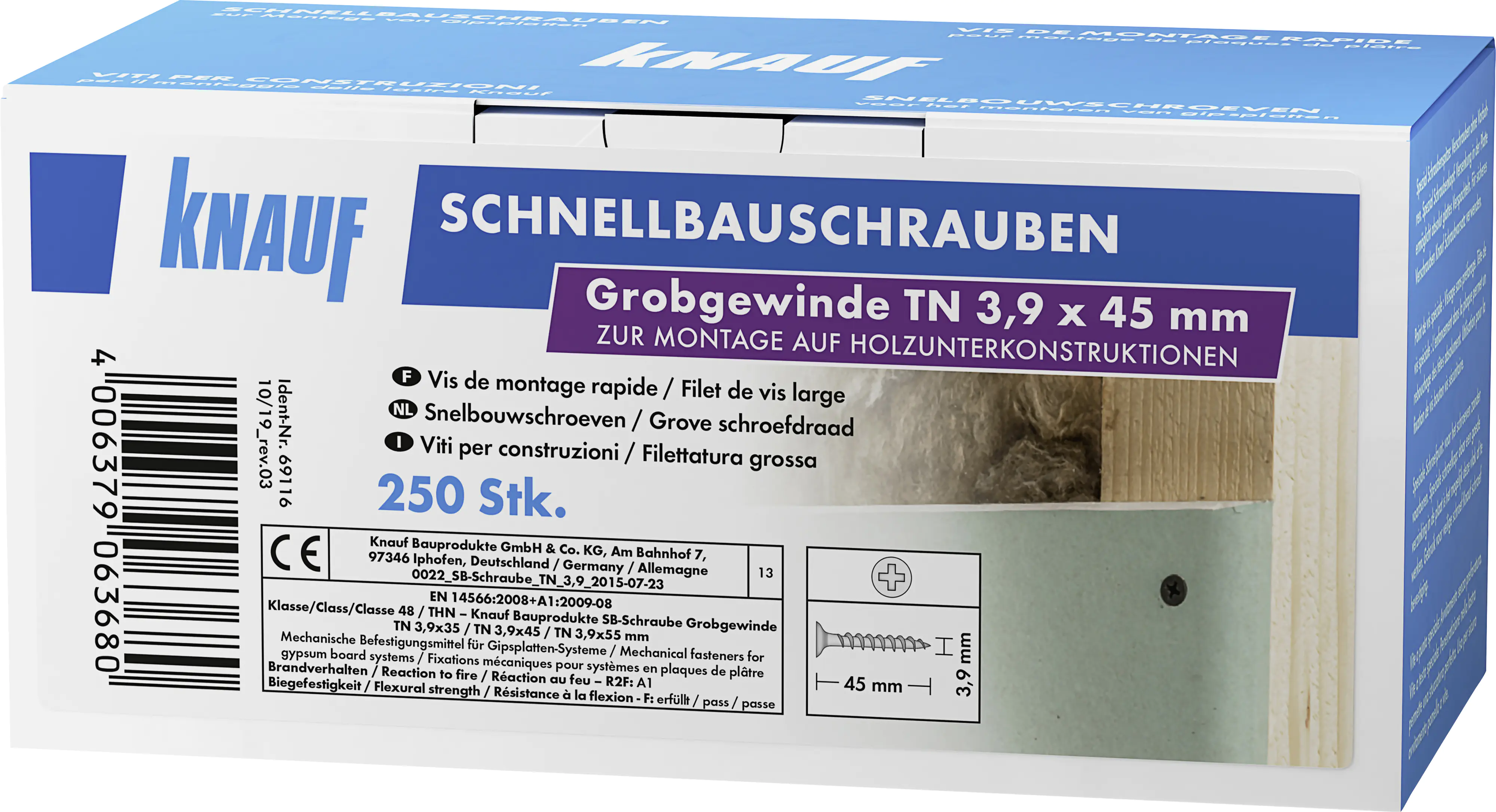 Knauf Schnellbauschrauben 3,9 x 45 mm, PH 1, 250 Stück