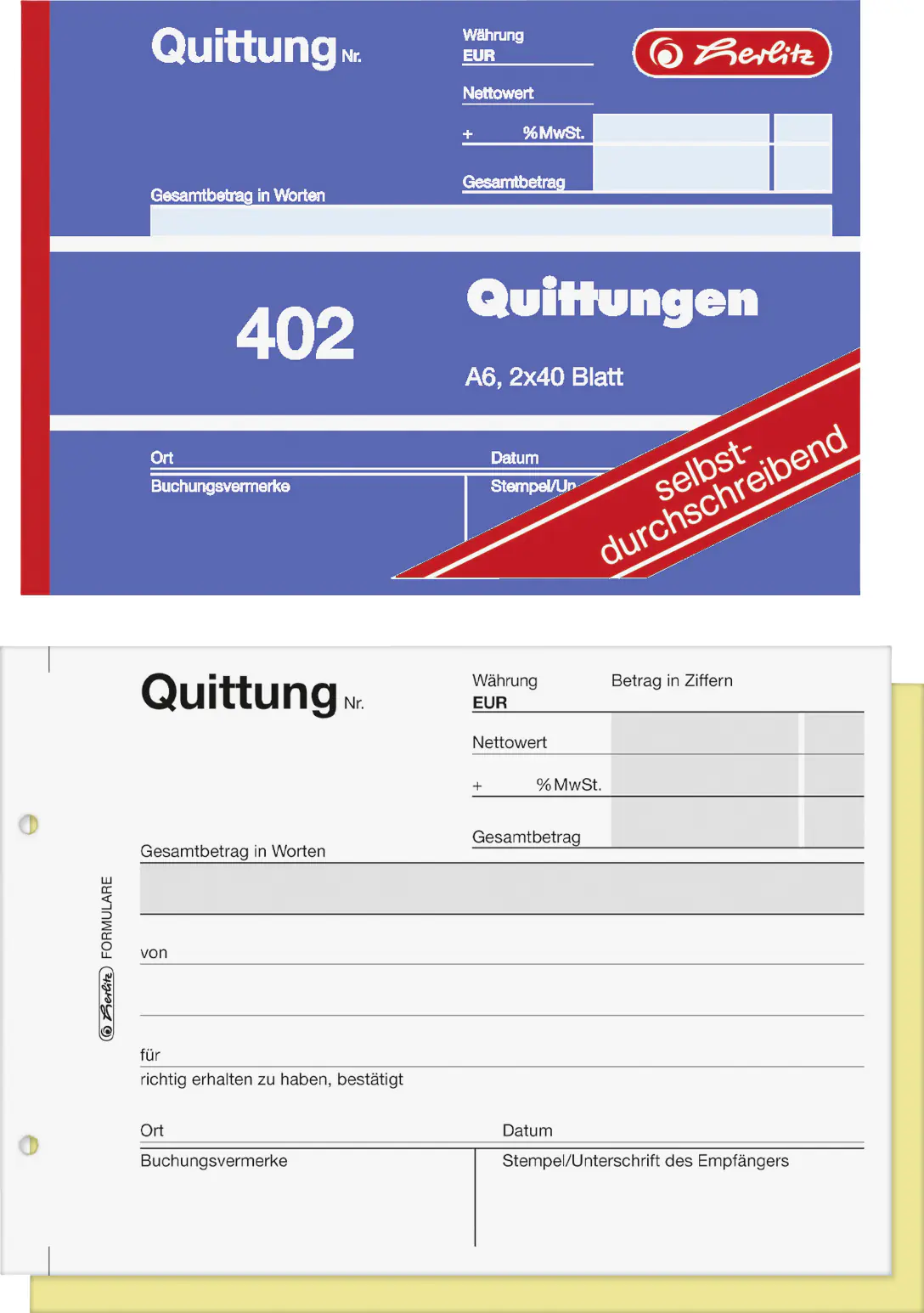 herlitz Quittungsblock A6 402 2 x 40 Bl. selbstdurchschreibend 