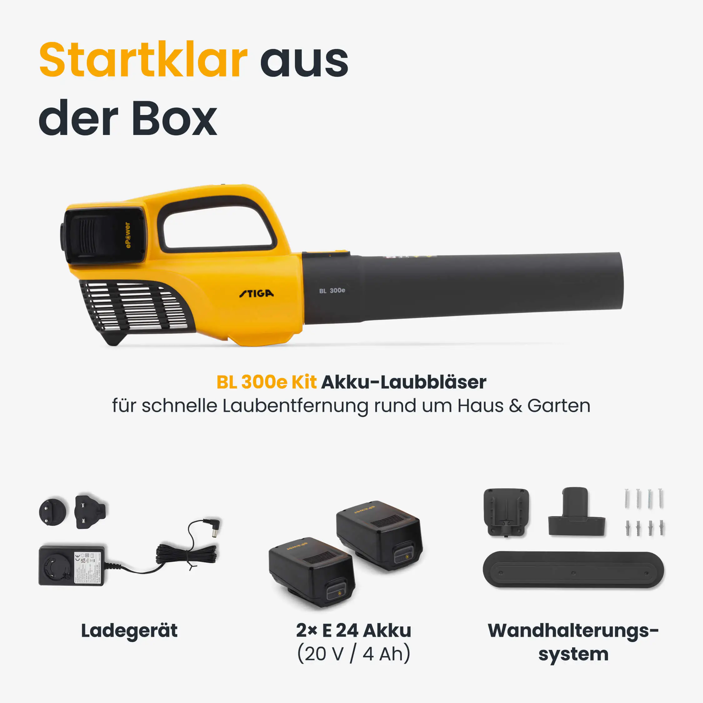 Stiga Akku-Laubbläser BL 300e Set inkl. Akkus und Ladegerät