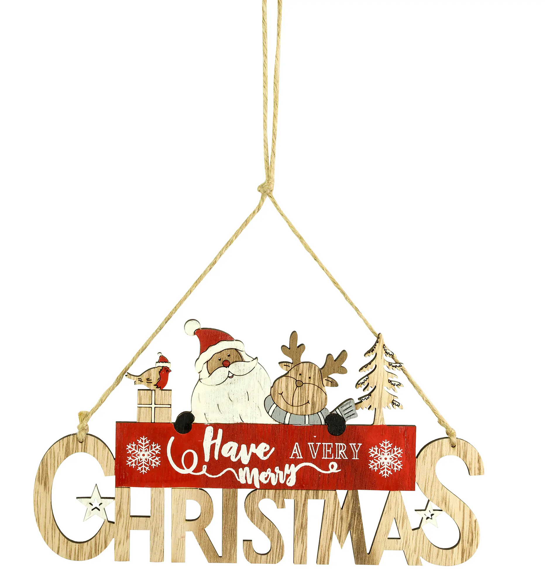 Holzschild Merry Christmas 22 x 11 cm natur-rot