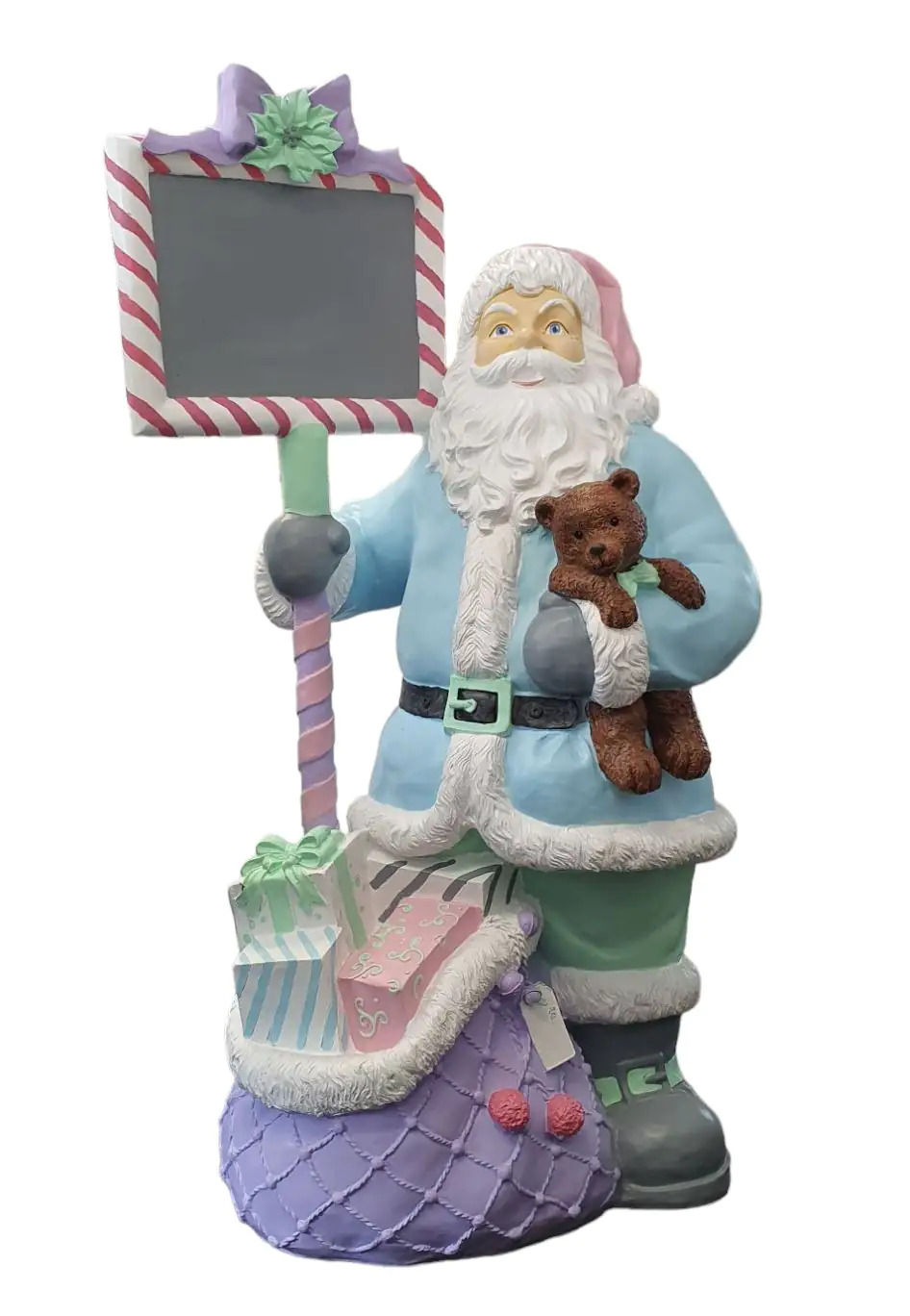 Figur Weihnachtsmann mit Tafel, Polyresin 145 x 70 x 60 cm pastell