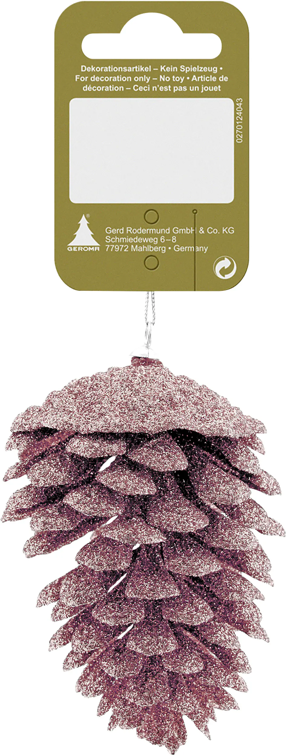 Weihnachtshänger Zapfen Kunststoff rosa 9 cm 