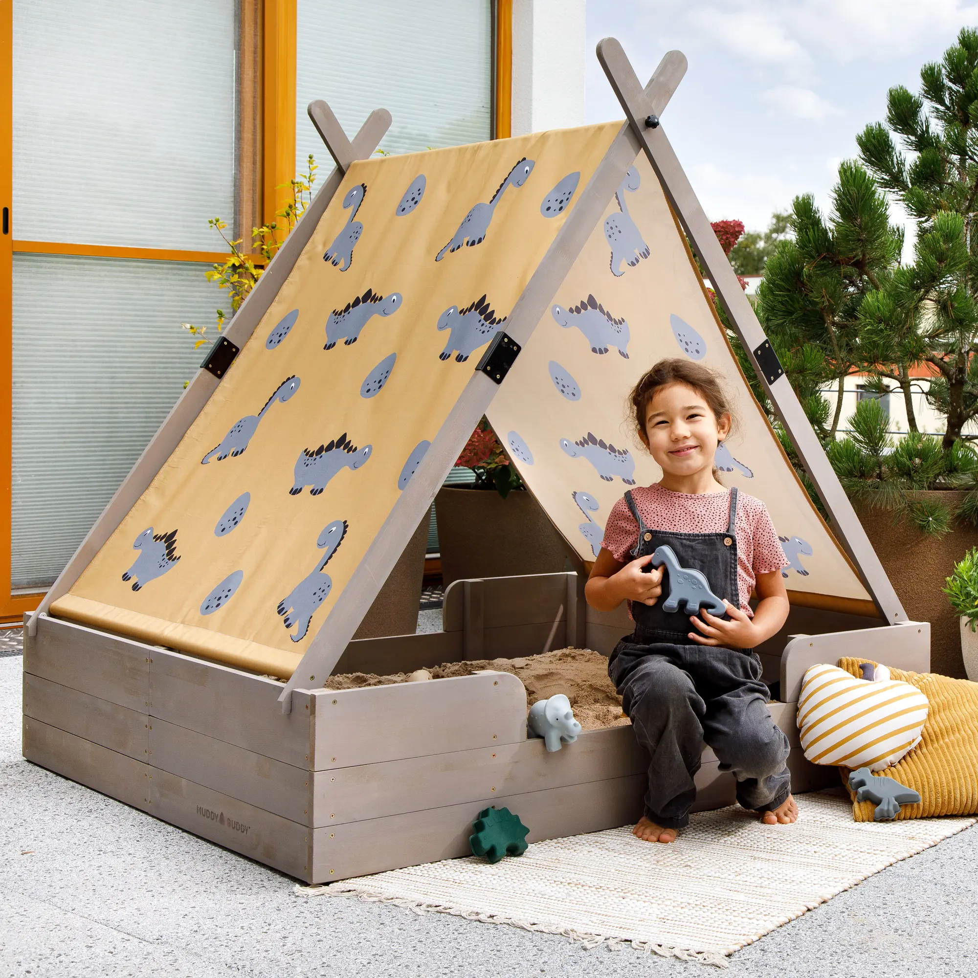 Muddy Buddy Sandkasten mit Zelt Dino Lover 140 x 120 x 140 cm Muddy Buddy Sandkasten mit Zelt Dino Lover 140 x 120 x 140 cm