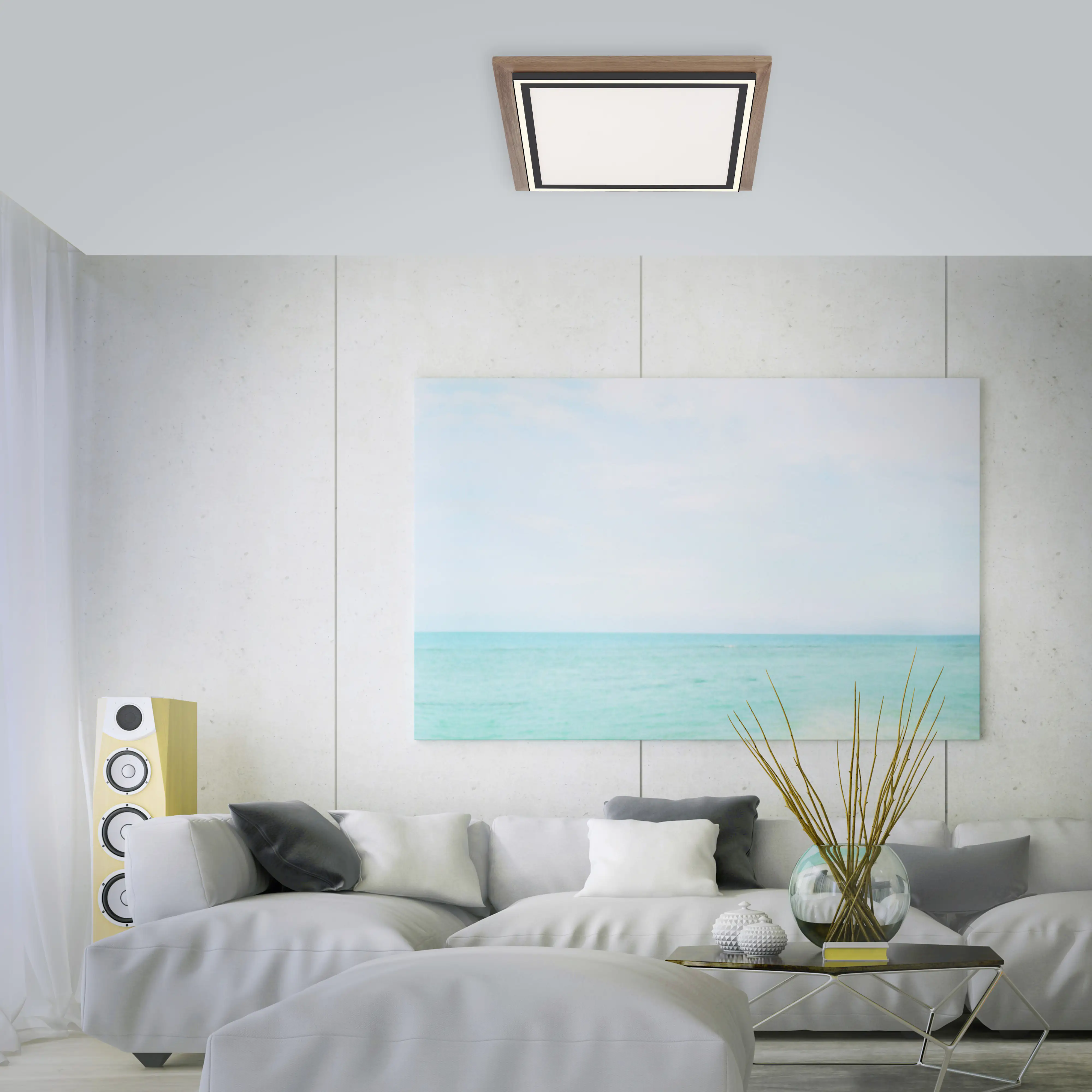 Paul Neuhaus CCT LED Deckenleuchte Palma holz-schwarz 53,4 cm dimmbar