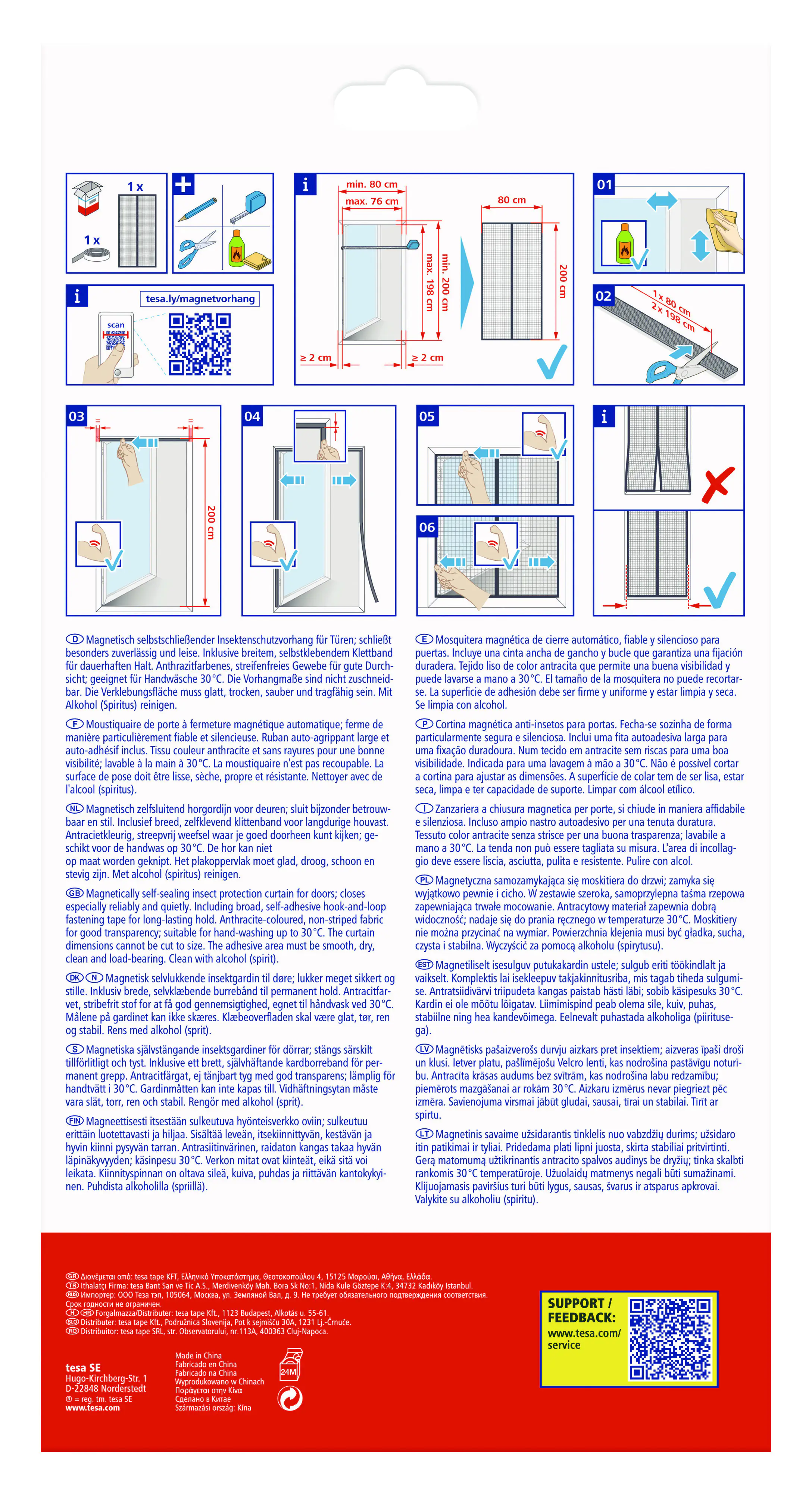 tesa Fliegengitter Magnetvorhang 80 x 200 cm anthrazit