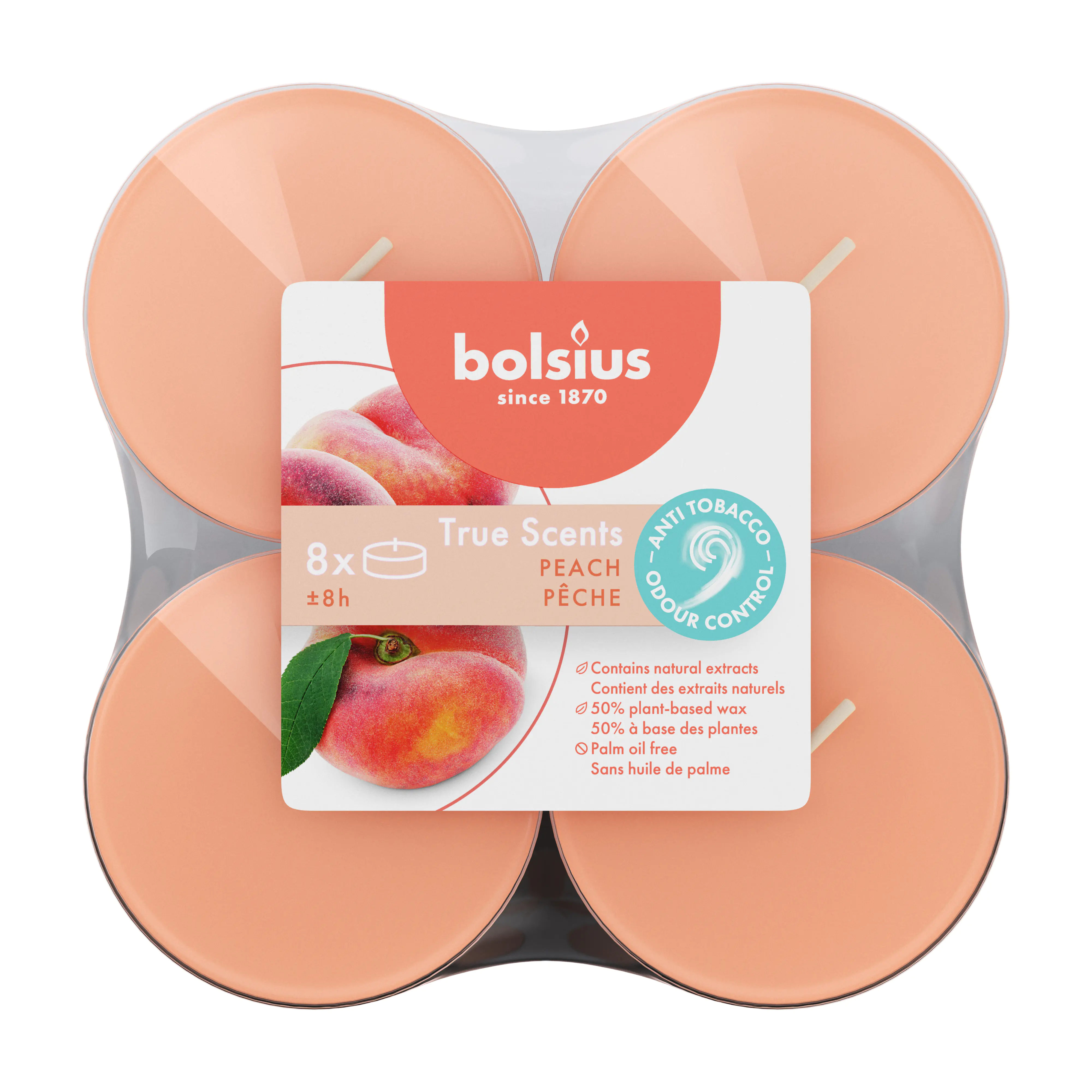 Bolsius Maxi-Lichte transparent 8 Stunden 8er Pack True Scents Pfirsich