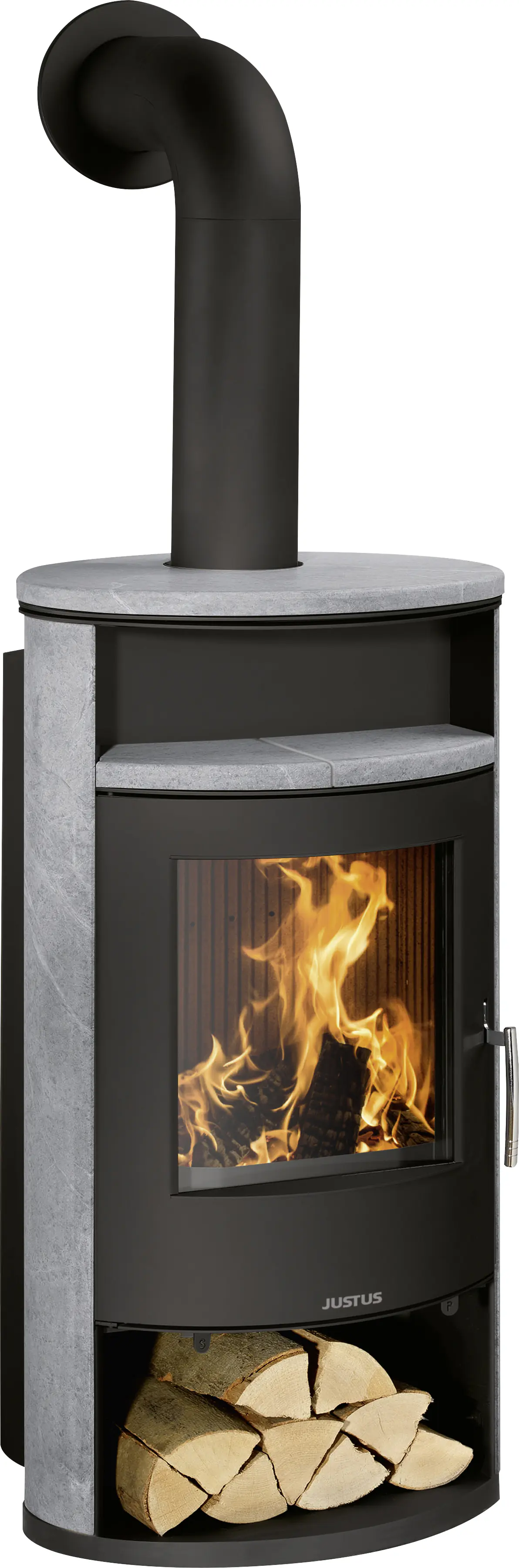 Justus Kaminofen Island AQUA II Speckstein Stahl schwarz-grau 10 kW