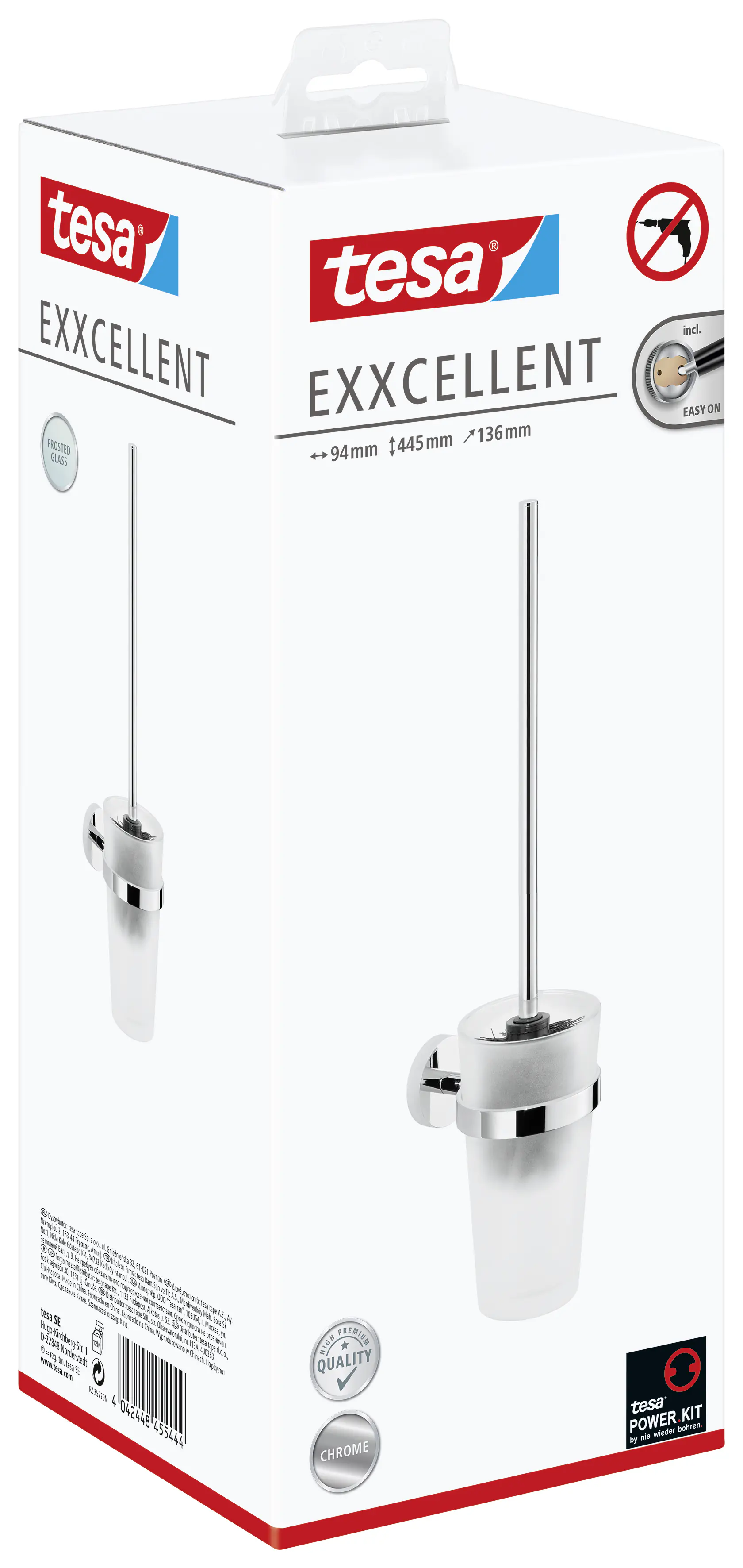 tesa WC-Bürstengarnitur Exxcellent Metall und Milchglas, chrom/weiß