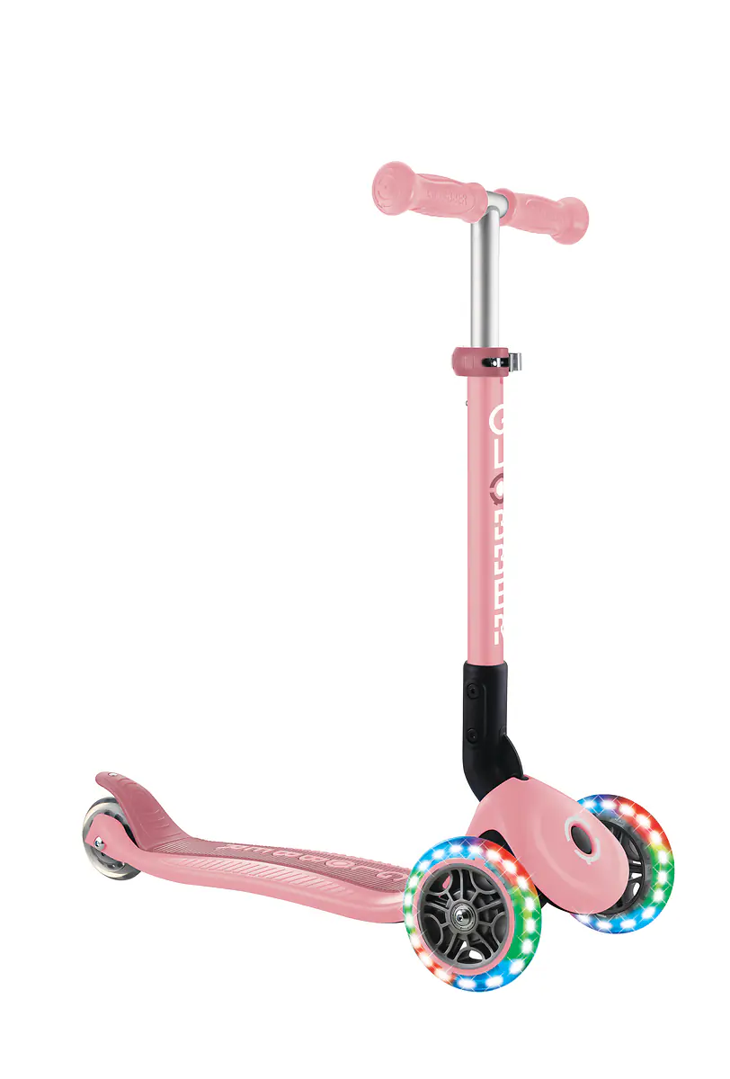 Globber Scooter für Kinder mit Leuchtrollen Junior Foldable Lights pastellrosa