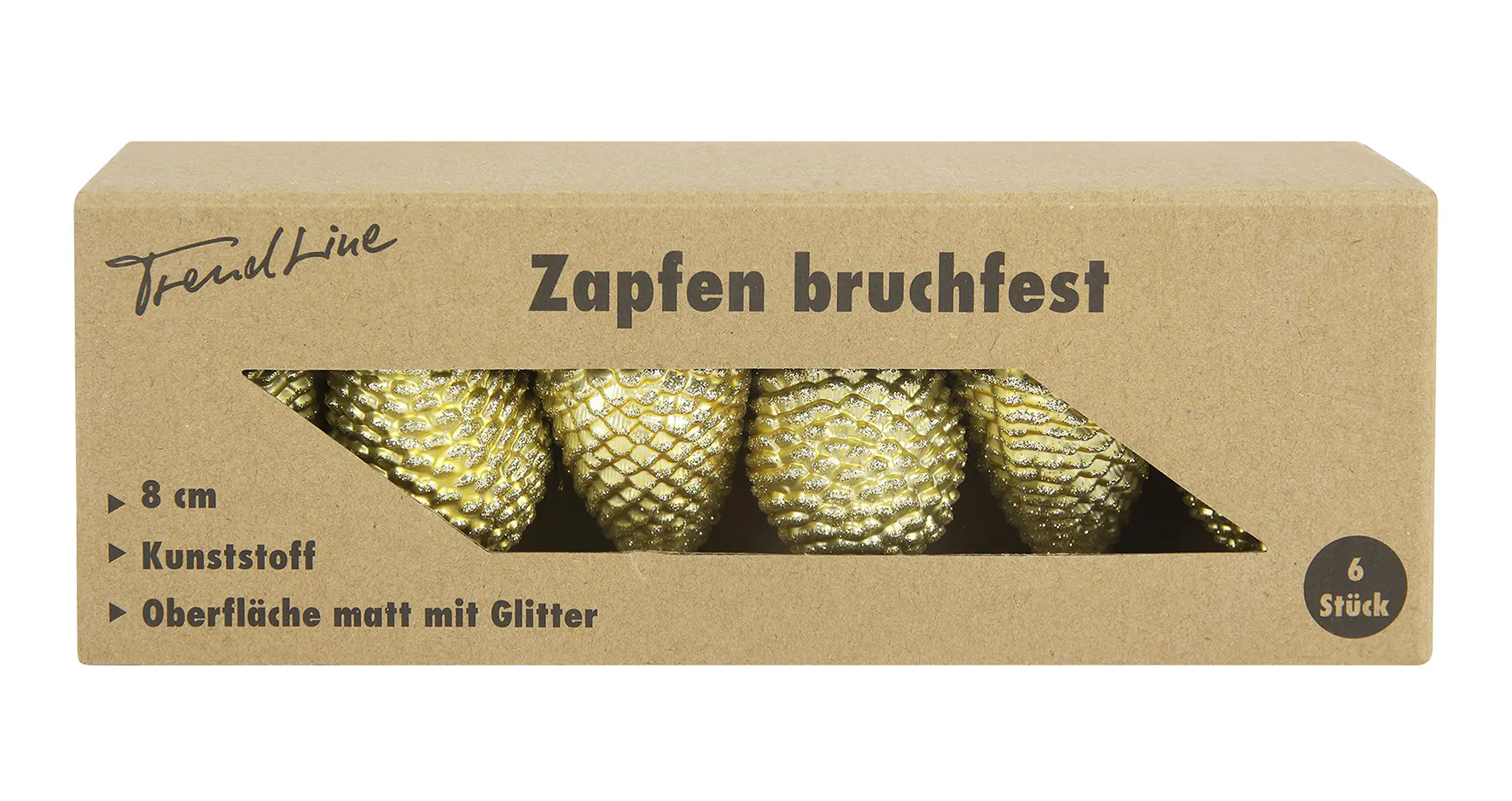 Trendline Weihnachtskugeln Zapfen bruchfest, langlebig 8 cm gold 6 Stück