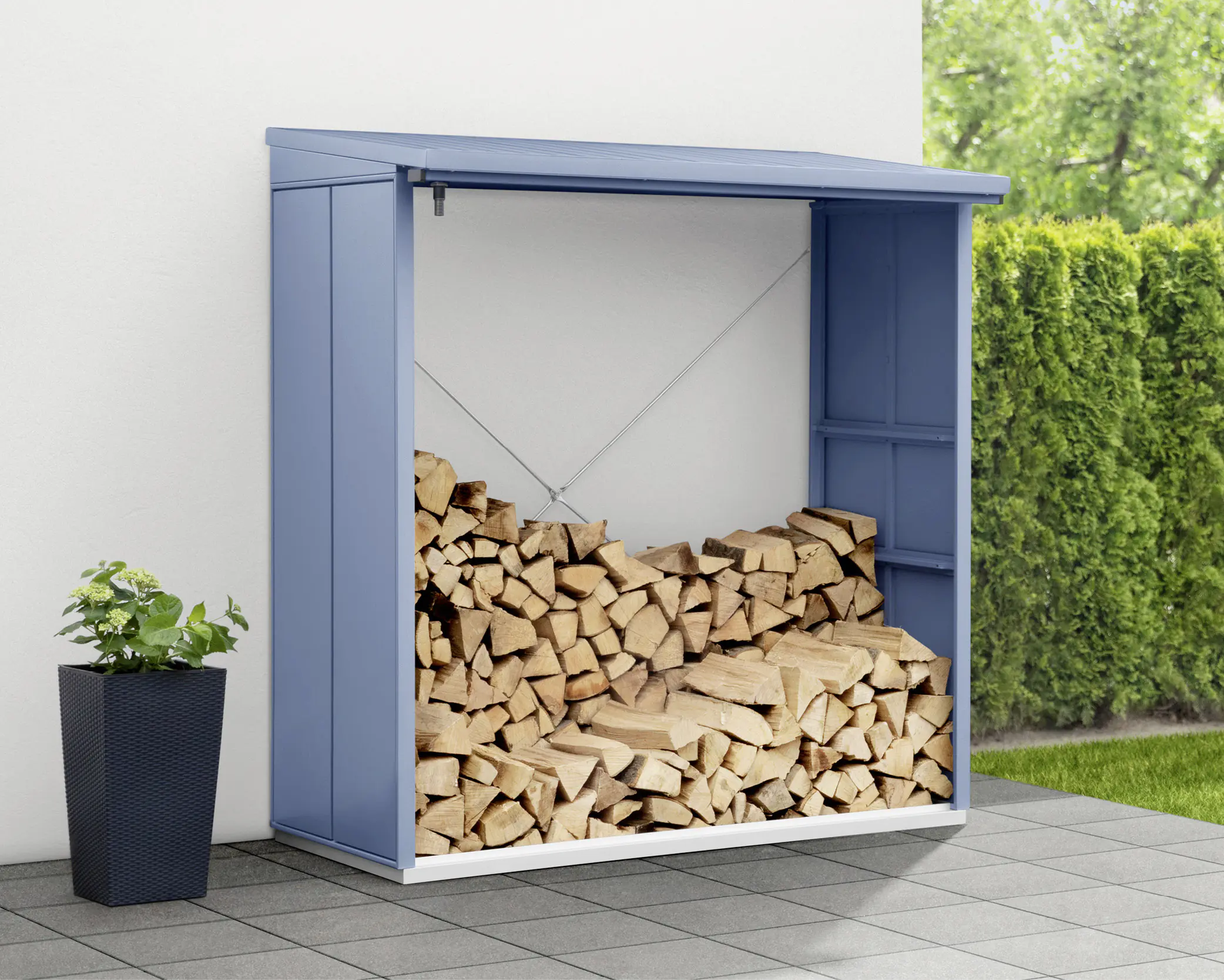Ecostar Kaminholzregal Elegant-V Typ 2, taubenblau, mit Verstrebung