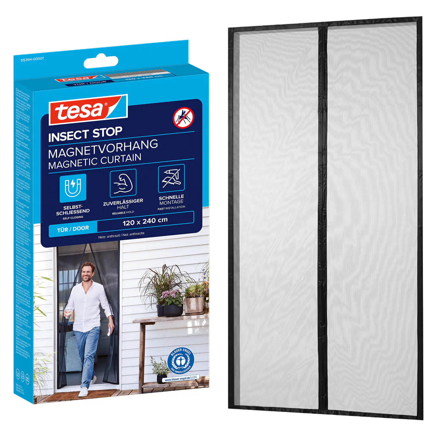 Tesa Insektenschutz Magnetvorhang Selbstschließend 120 x 240 cm Anthrazit