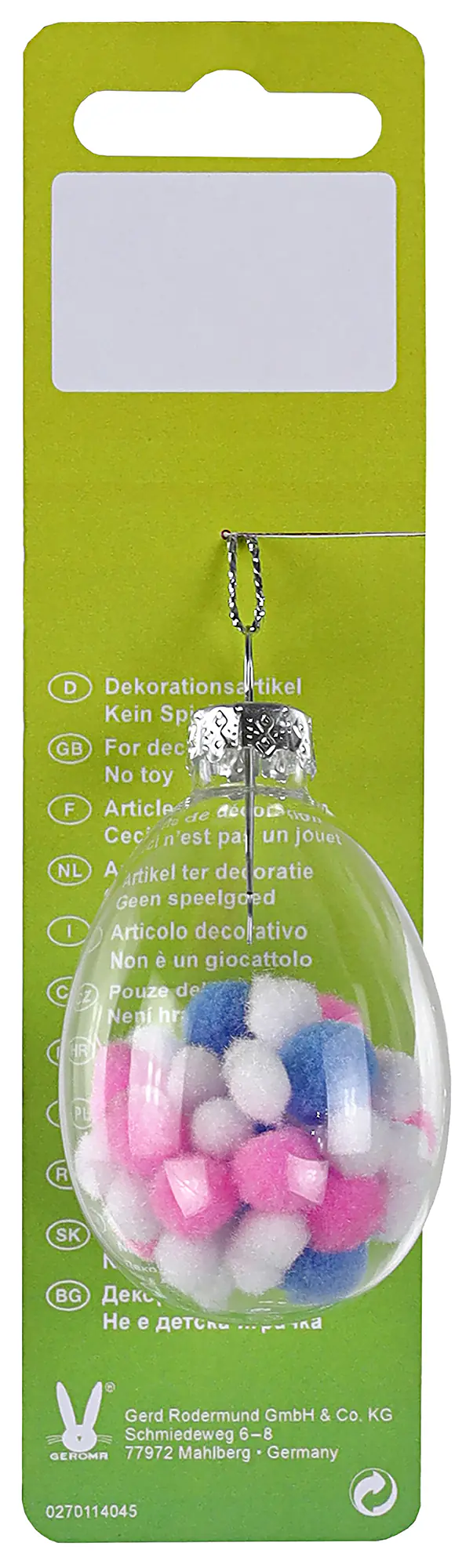 Osterdeko Glasei zum Hängen 4 x 6 cm rosa-blau-weiß 1 Stück