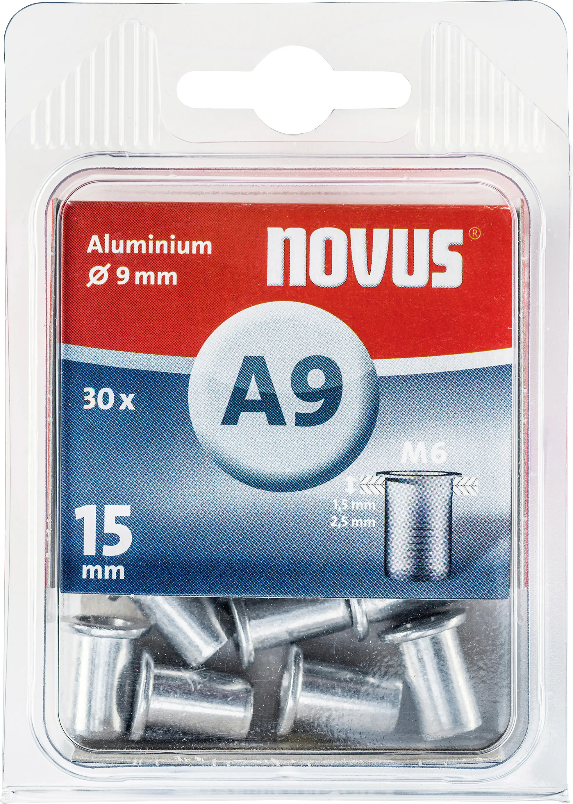 Novus Blindnietmutter A9/15 M6 Gewinde Alu 30 Stück