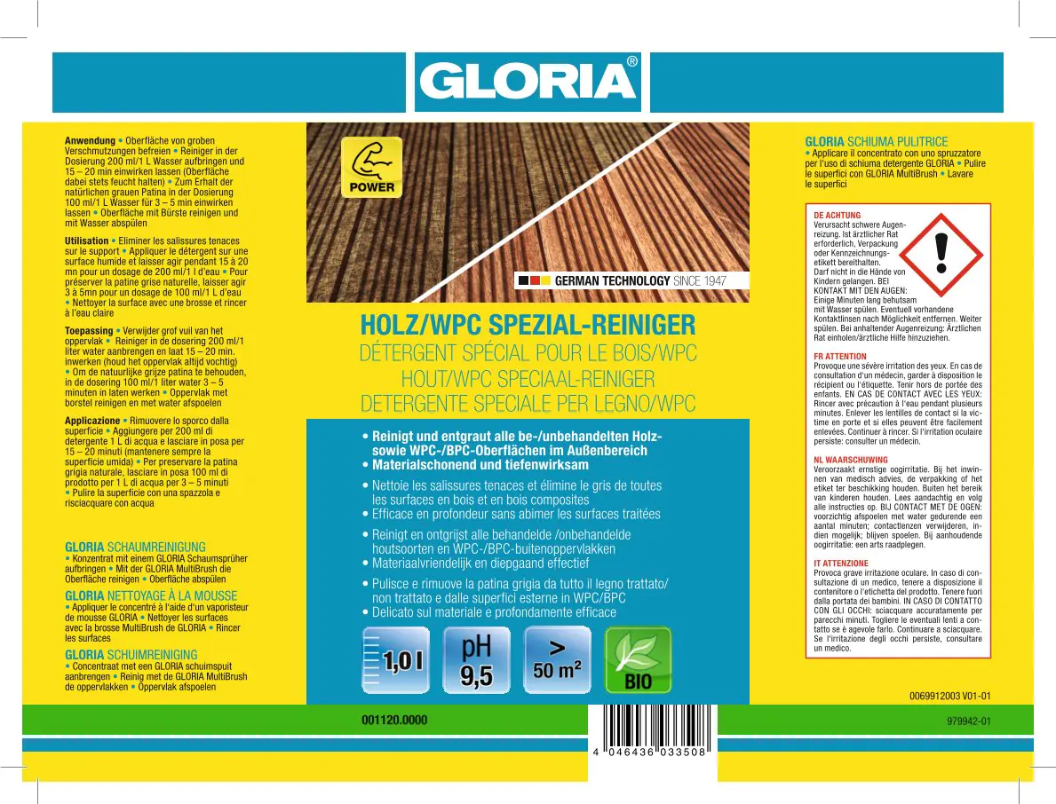Gloria Holz und WPC Spezial-Reiniger Reinigungsmittel für Holzterrasse 1 L