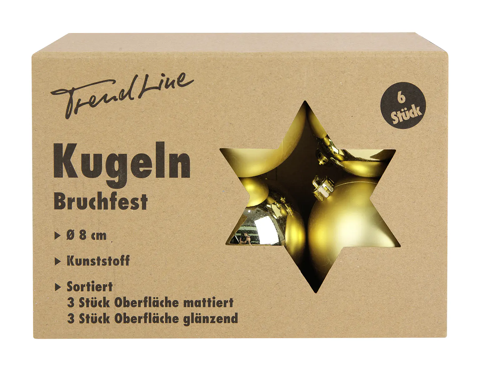 Trendline Weihnachtskugeln bruchfest, langlebig Ø 8 cm gold 6 Stück