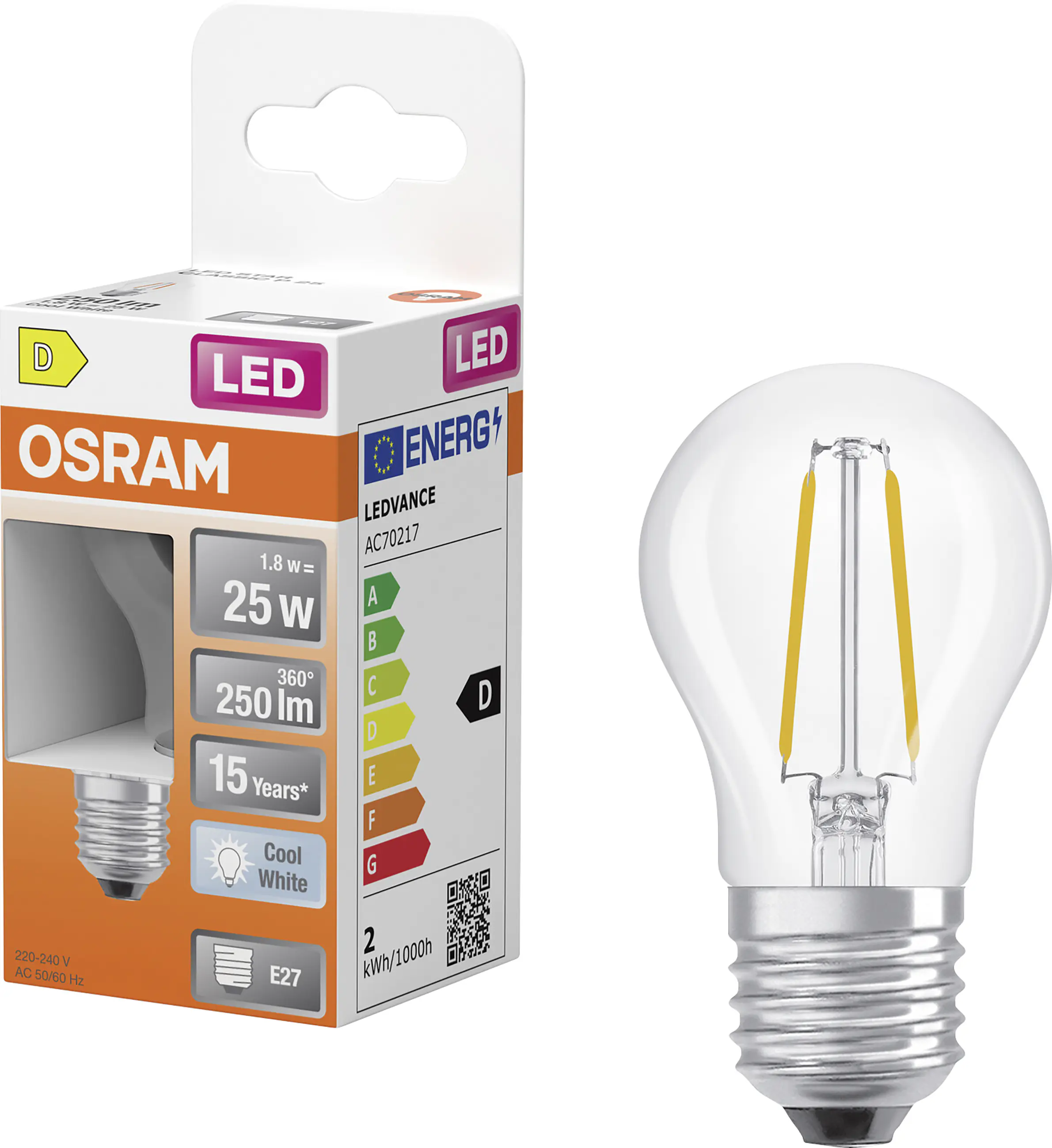 Osram LED Leuchtmittel E27 Star Classic 1,8W klar kaltweiß