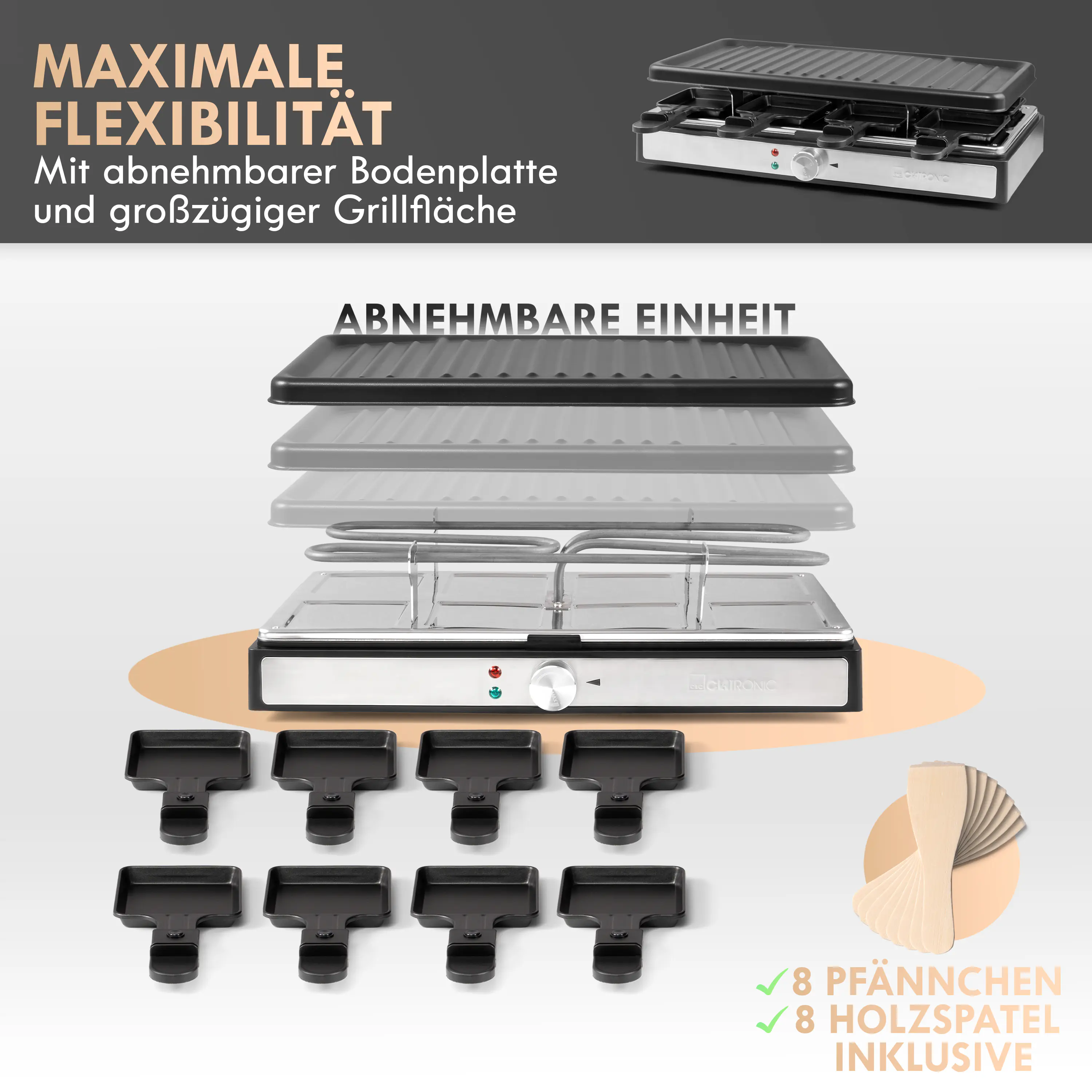 Clatronic Raclette-Grill RG 3757 für 8 Personen 1400 W