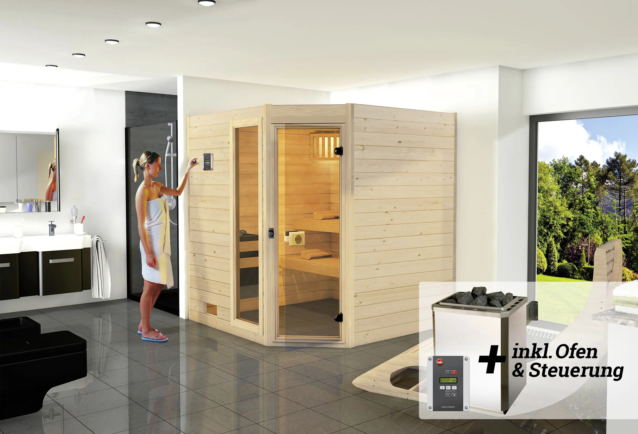 Weka Massivholz-Sauna Valida Eck 1.8 7,5 kW OS Weka Massivholz-Sauna Valida Eck 1.8 7,5 kW OS