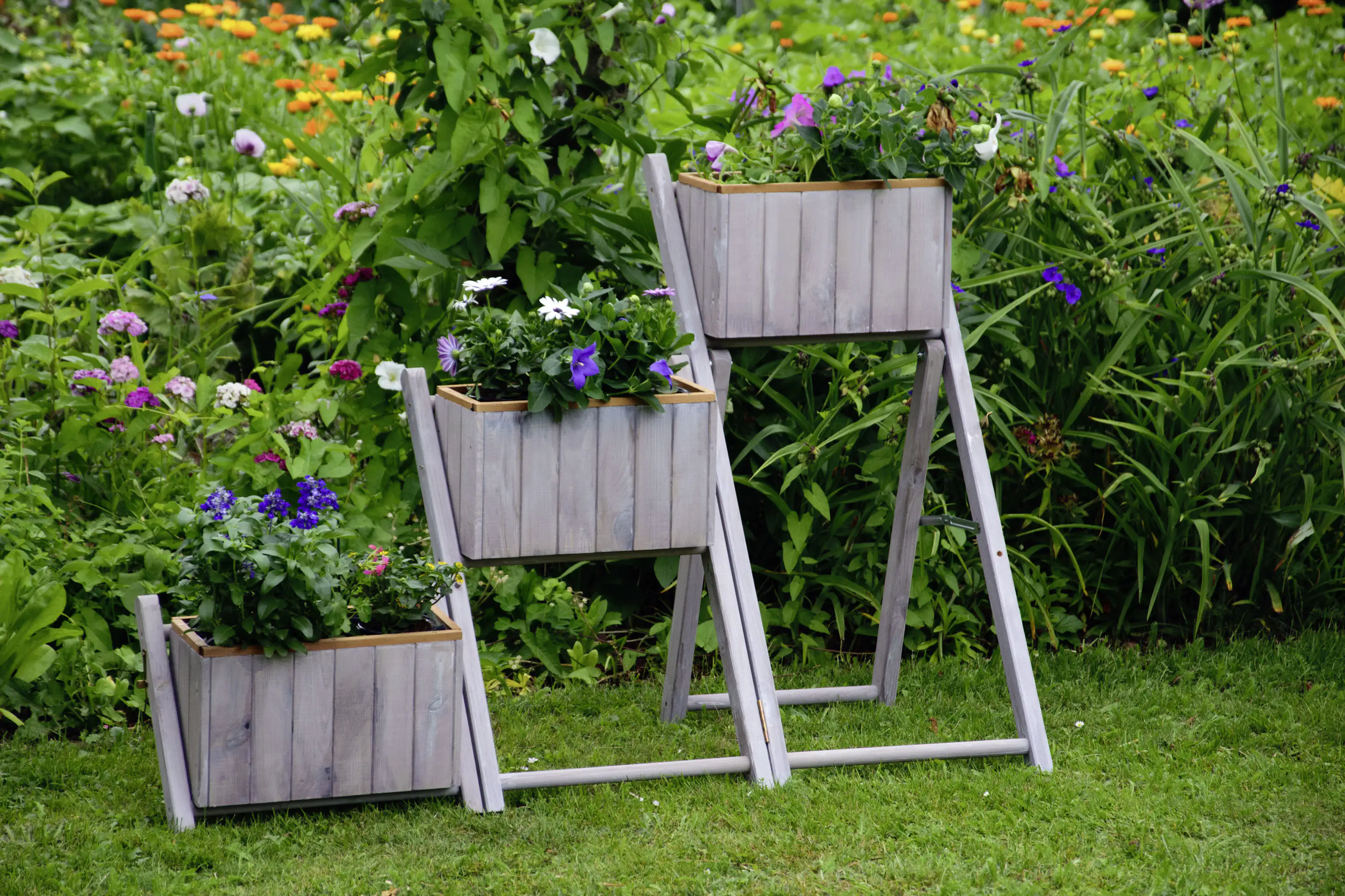 Dobar Ausklappbare Pflanztreppe mit 3 Pflanzkästen 41 x 55 x 85 cm