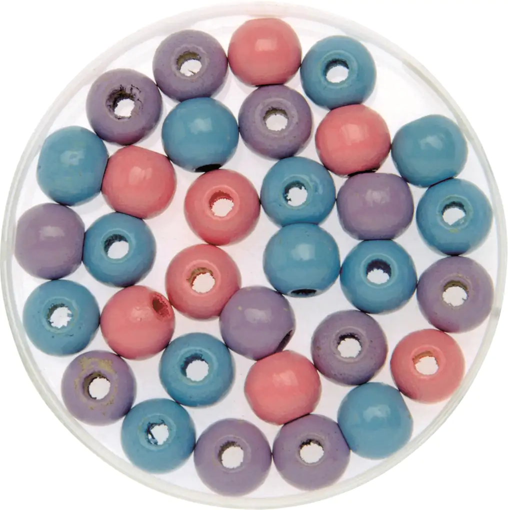 7610877499444 Glorex Holzperle rosa / flieder / blau 12 mm