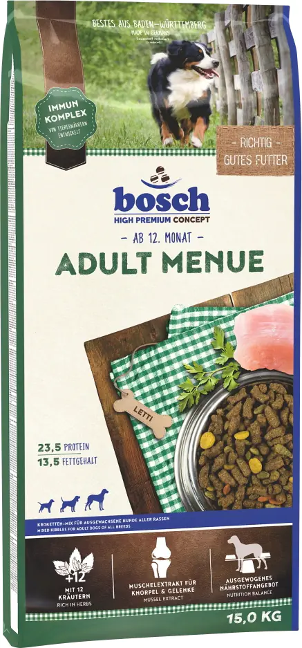 Bosch Trockenfutter für Hunde Adult Menue 15 kg mit Kräutern Bosch Trockenfutter für Hunde Adult Menue 15 kg mit Kräutern