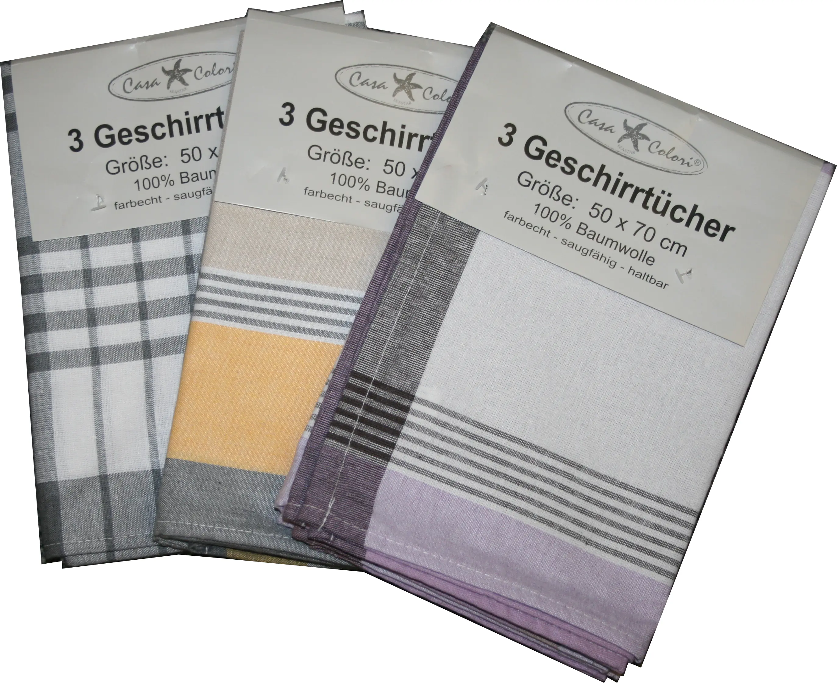 Geschirrtücher Baumwolle 50 x 70 cm 3er Pack 3-fach sortiert