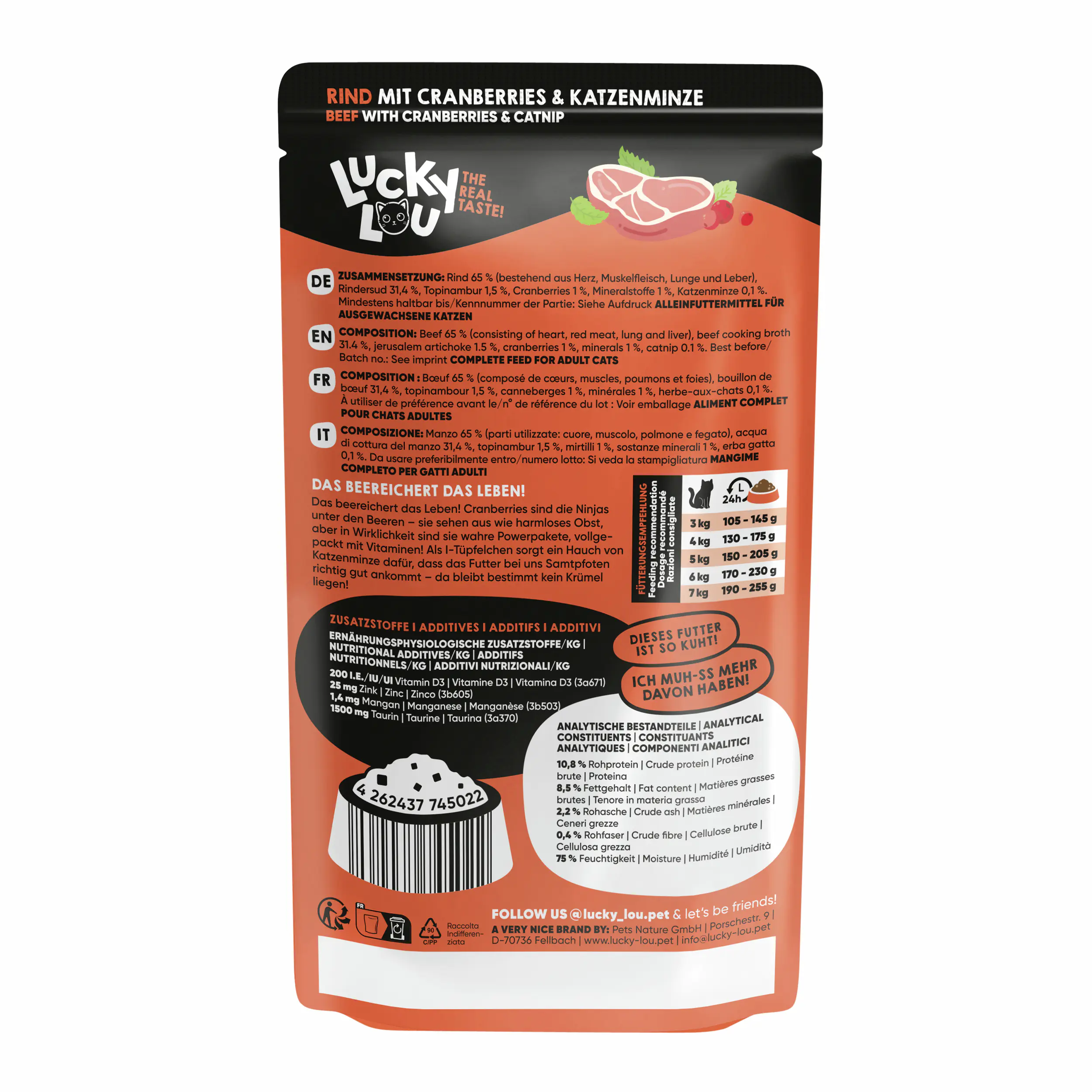 Lucky Lou SuperMono Katzennassfutter Adult getreidefrei 125 g Rind