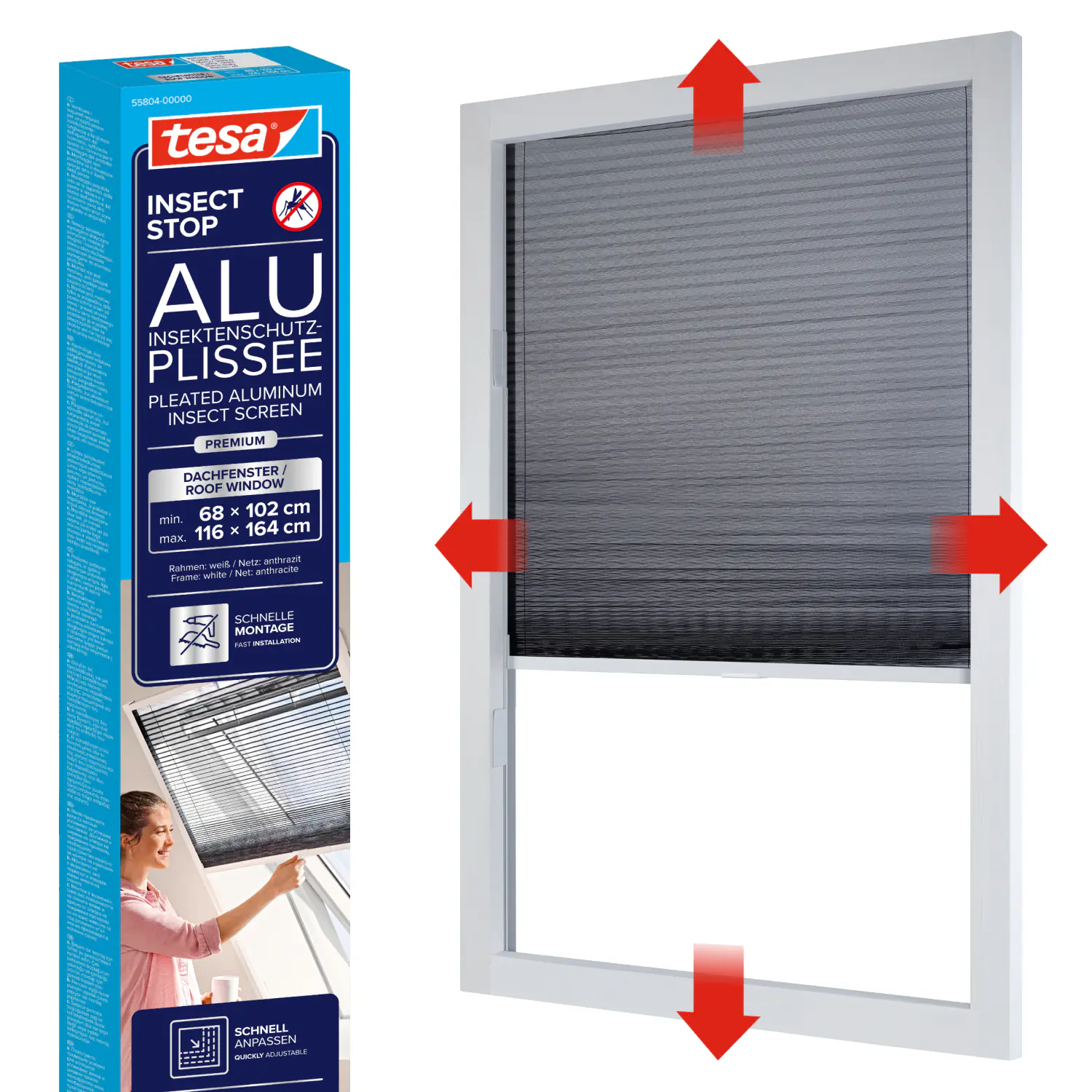 tesa Fliegengitter Alu-Dachfenster Plissee 114 x 160 cm anthrazit