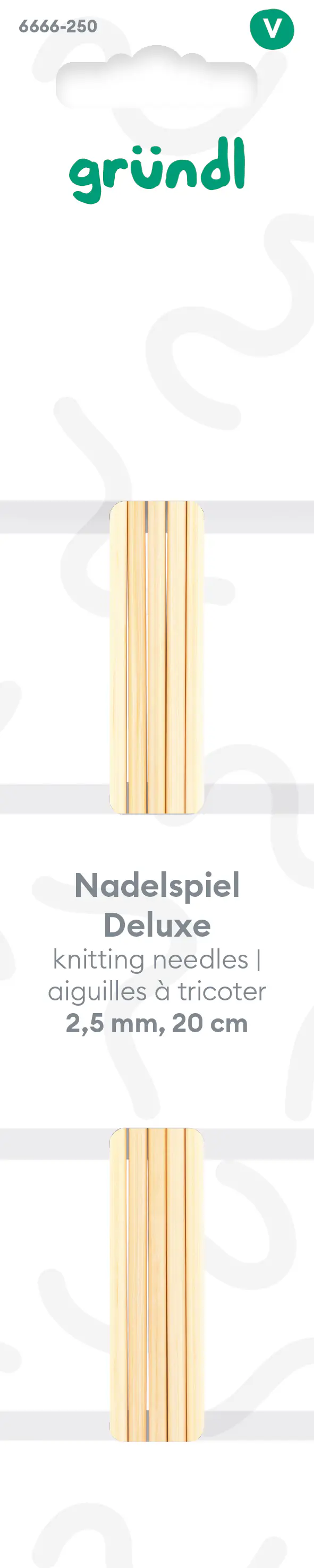 Gründl Nadelspiel Bambus Deluxe 2,5 mm 20 cm natur