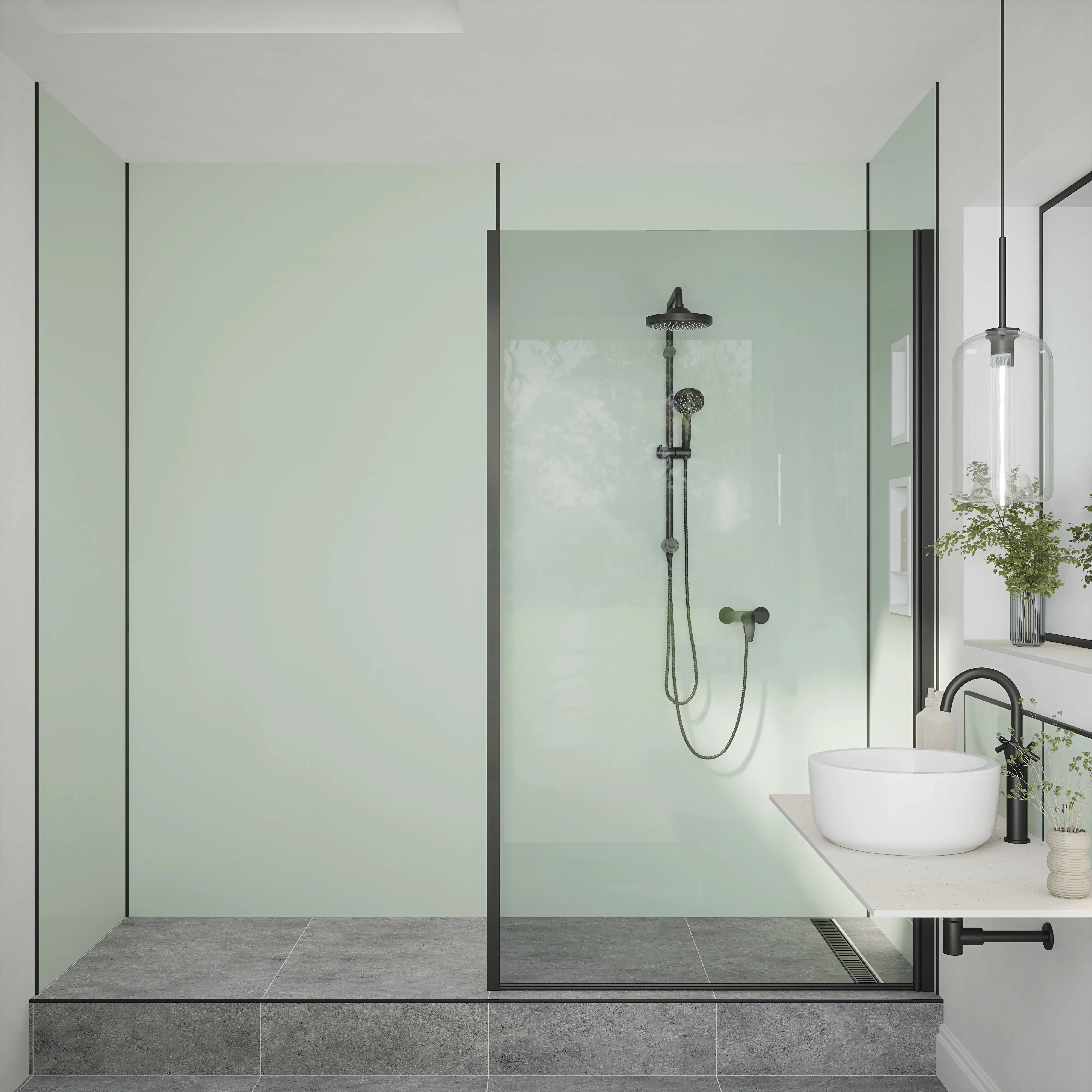 Wetwall Alloy Duschrückwand Terra Grey/Seabreeze Green 90 x 244 cm