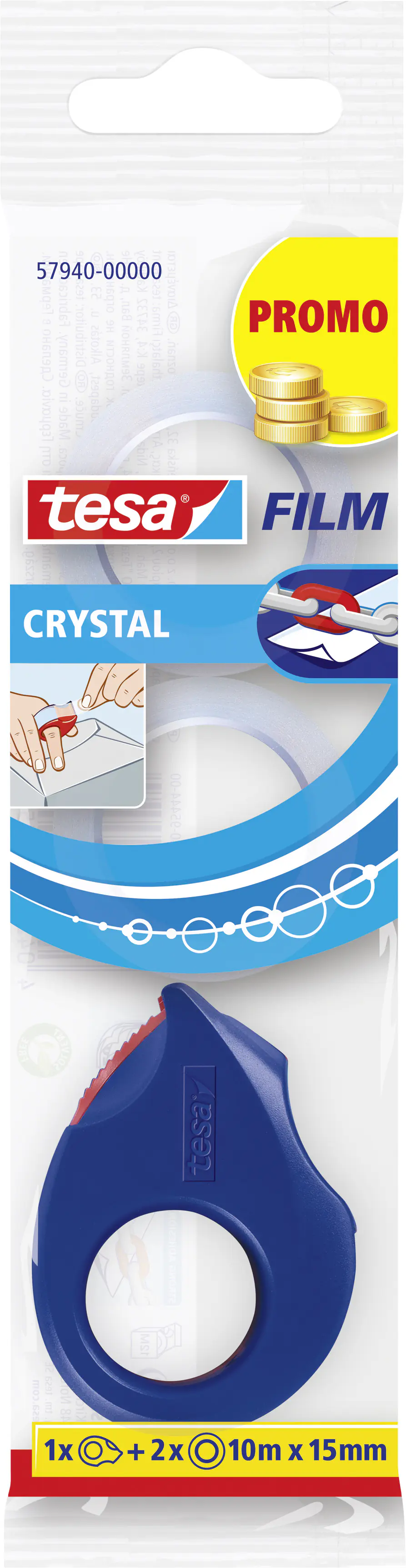 tesa Film + Mini-Abroller 10 m x 15 mm, rot-blau