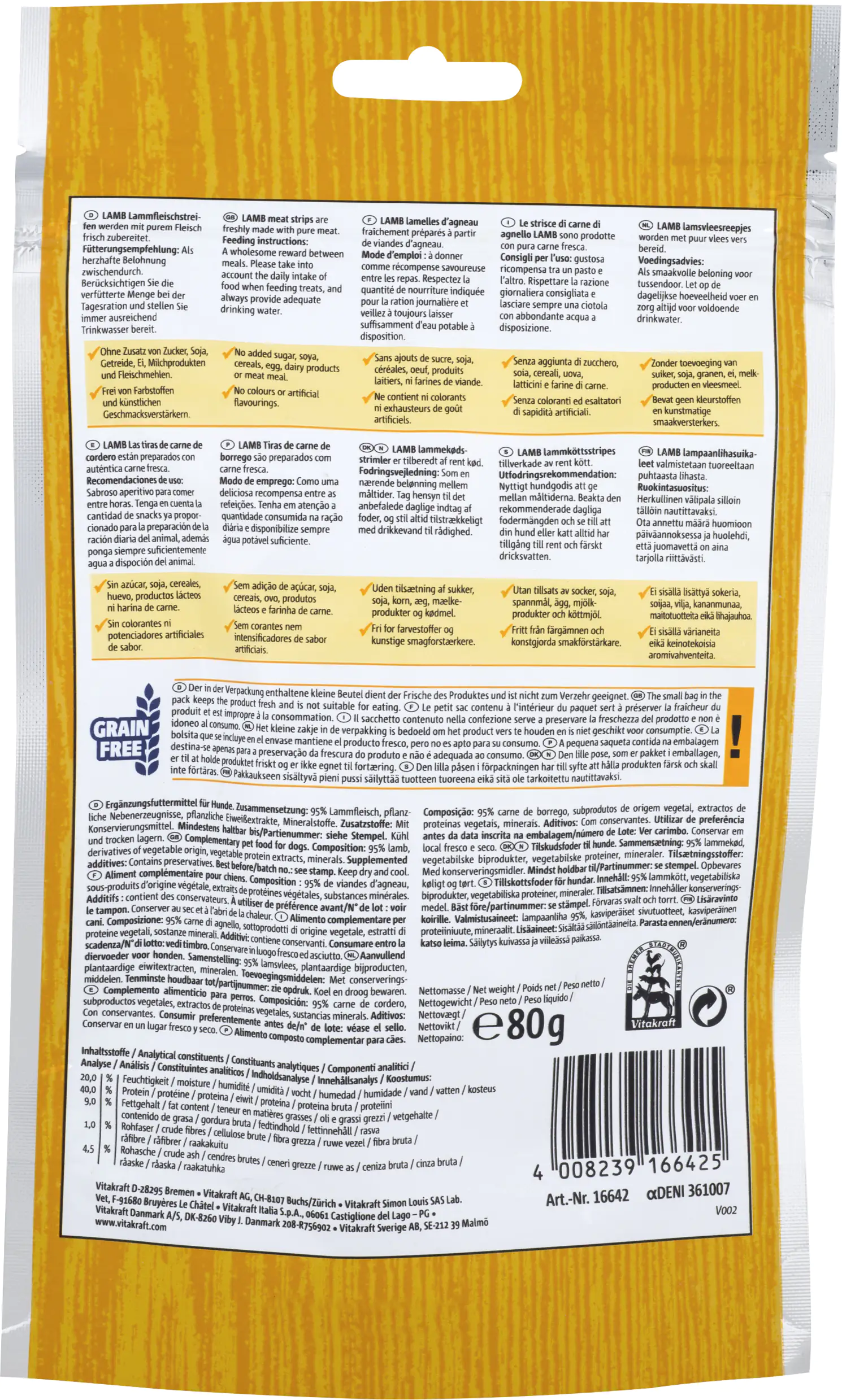 Vitakraft LAMB Lammfleischstreifen 80 g Vitakraft LAMB Lammfleischstreifen 80 g
