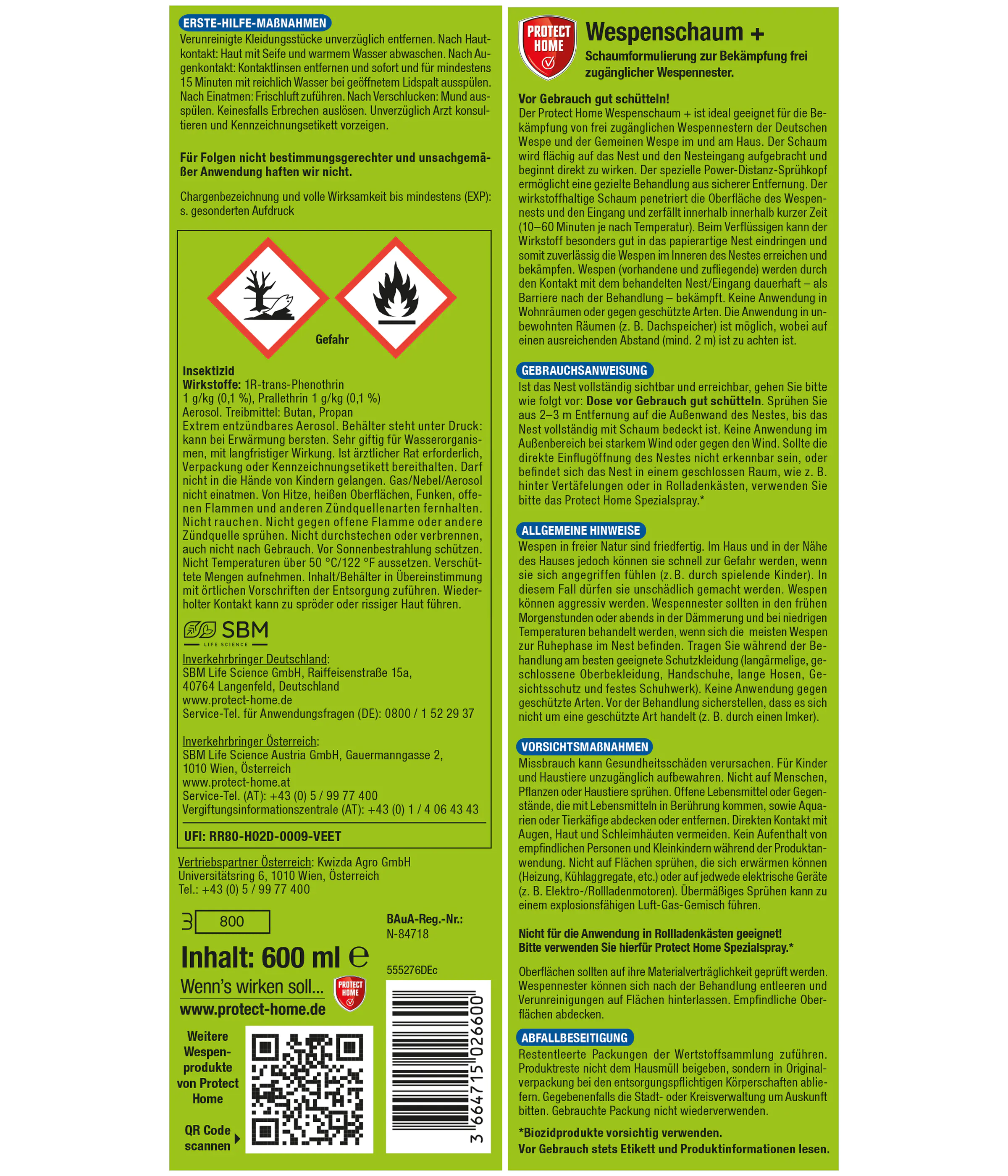 Protect Home FormineX Wespenschaum + 600 ml Protect Home FormineX Wespenschaum + 600 ml