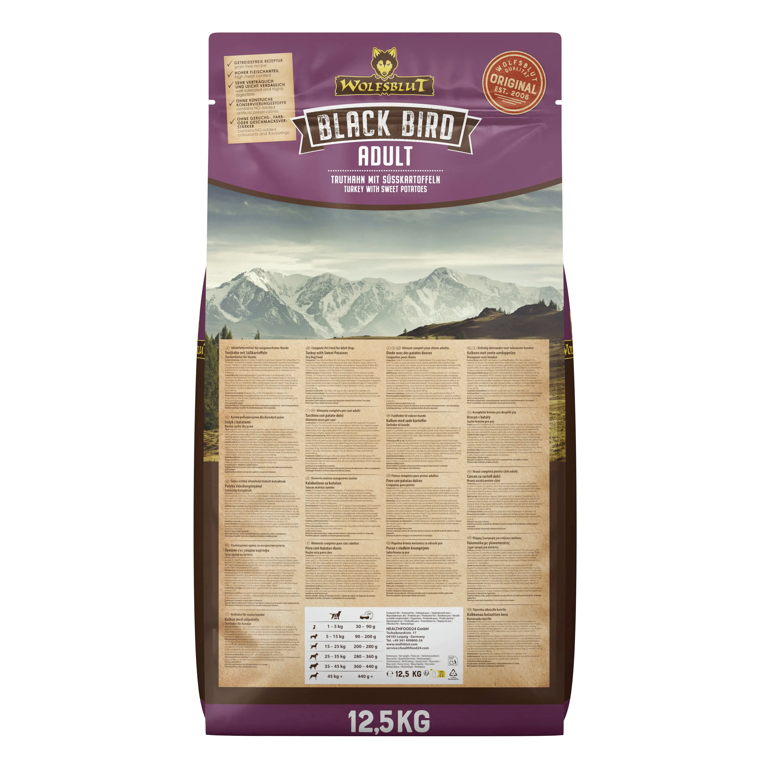 Wolfsblut Black Bird Hundetrockenfutter Adult getreidefrei 12,5 kg Truthahn