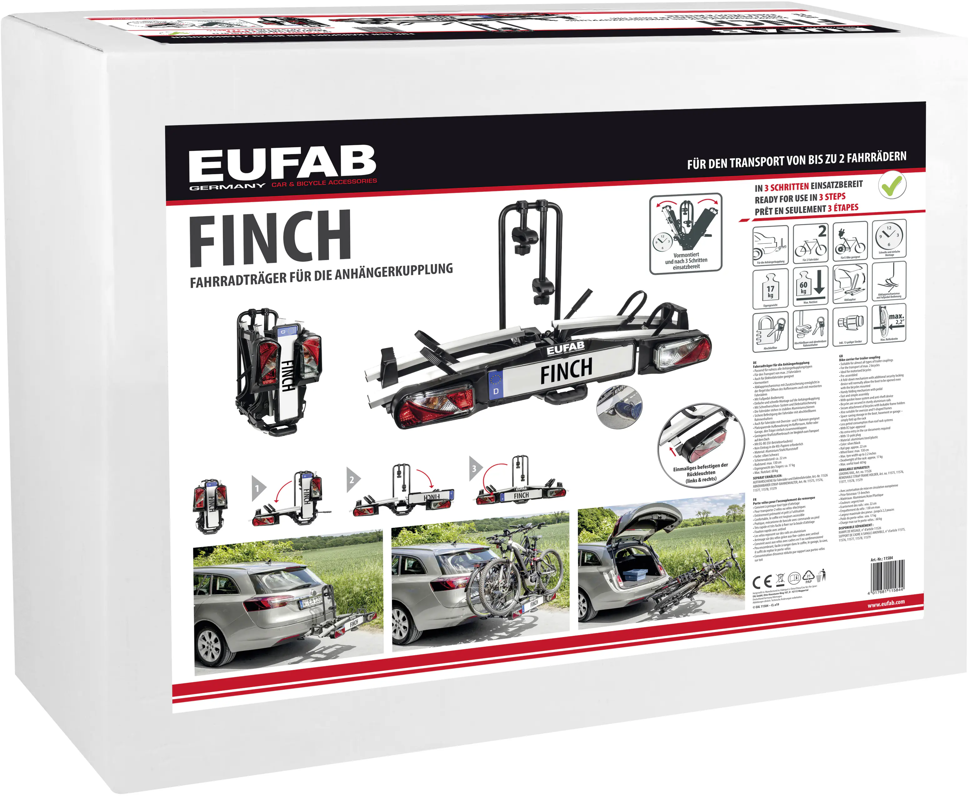 EUFAB Fahrradheckträger Finch für 2 Fahrräder teilweise vormontiert