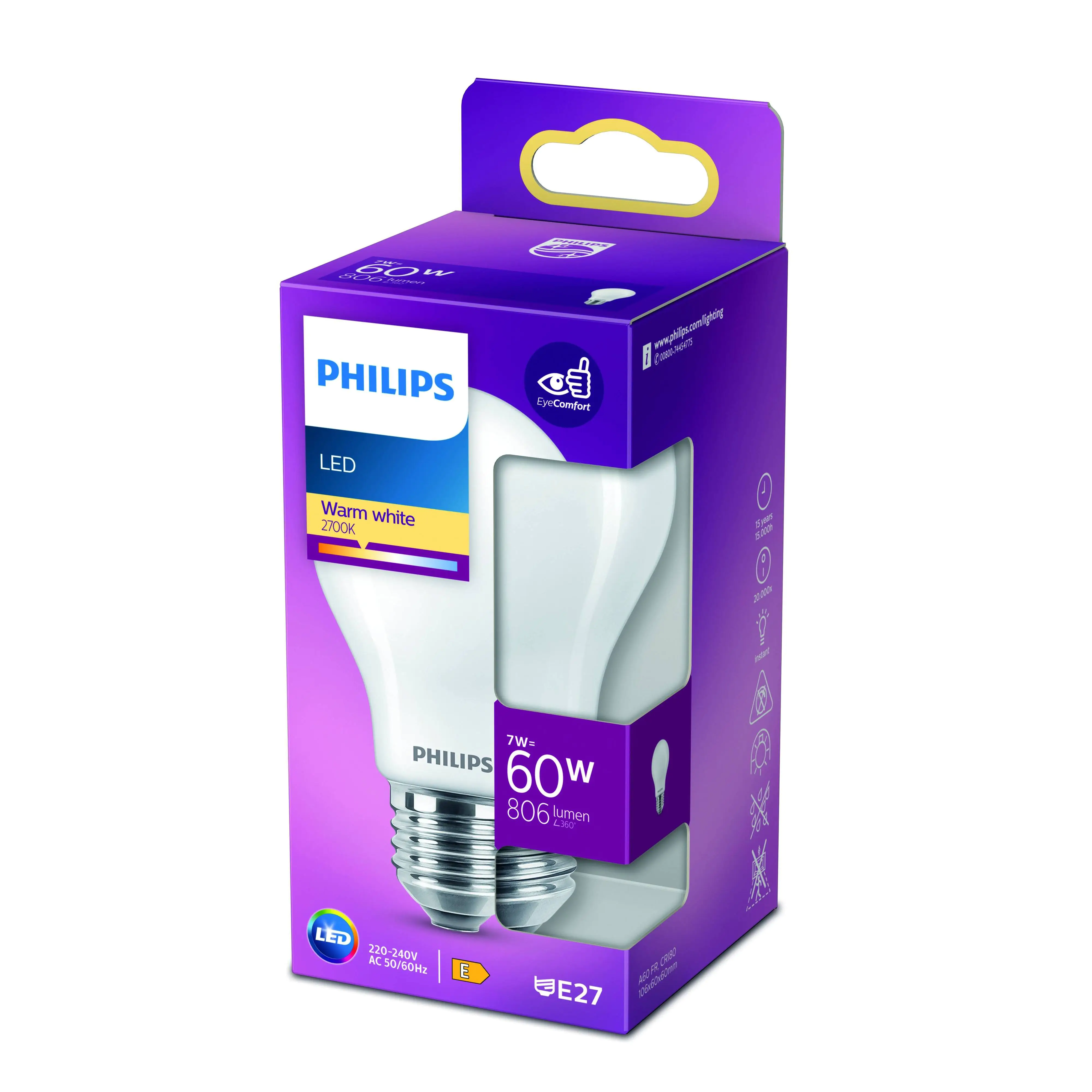 Philips LED-Leuchtmittel Birnenform A60 E27 6,7W warmweiß