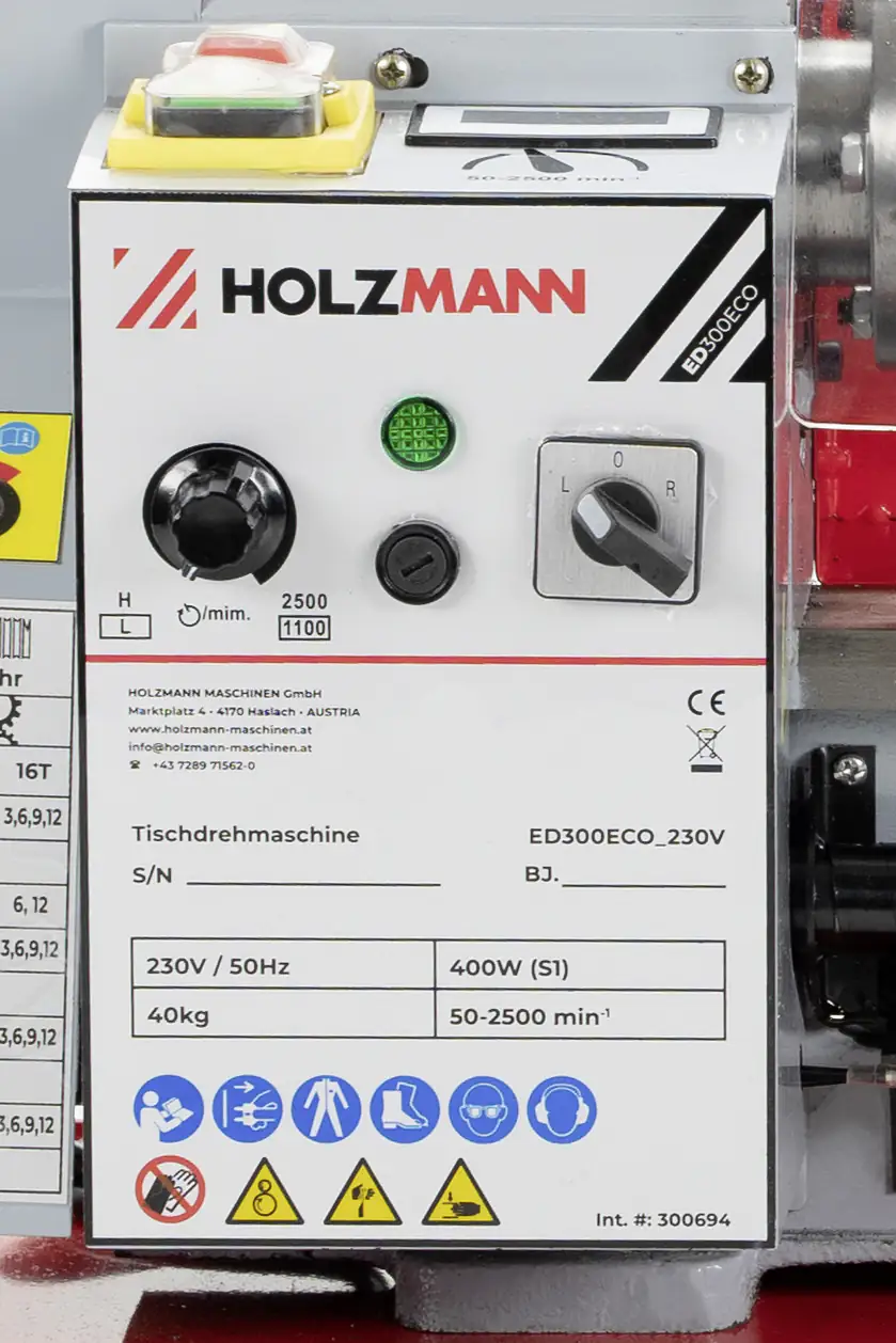 Holzmann Tischdrehmaschine ED300ECO_230V Drehzahl stufenlos regelbar