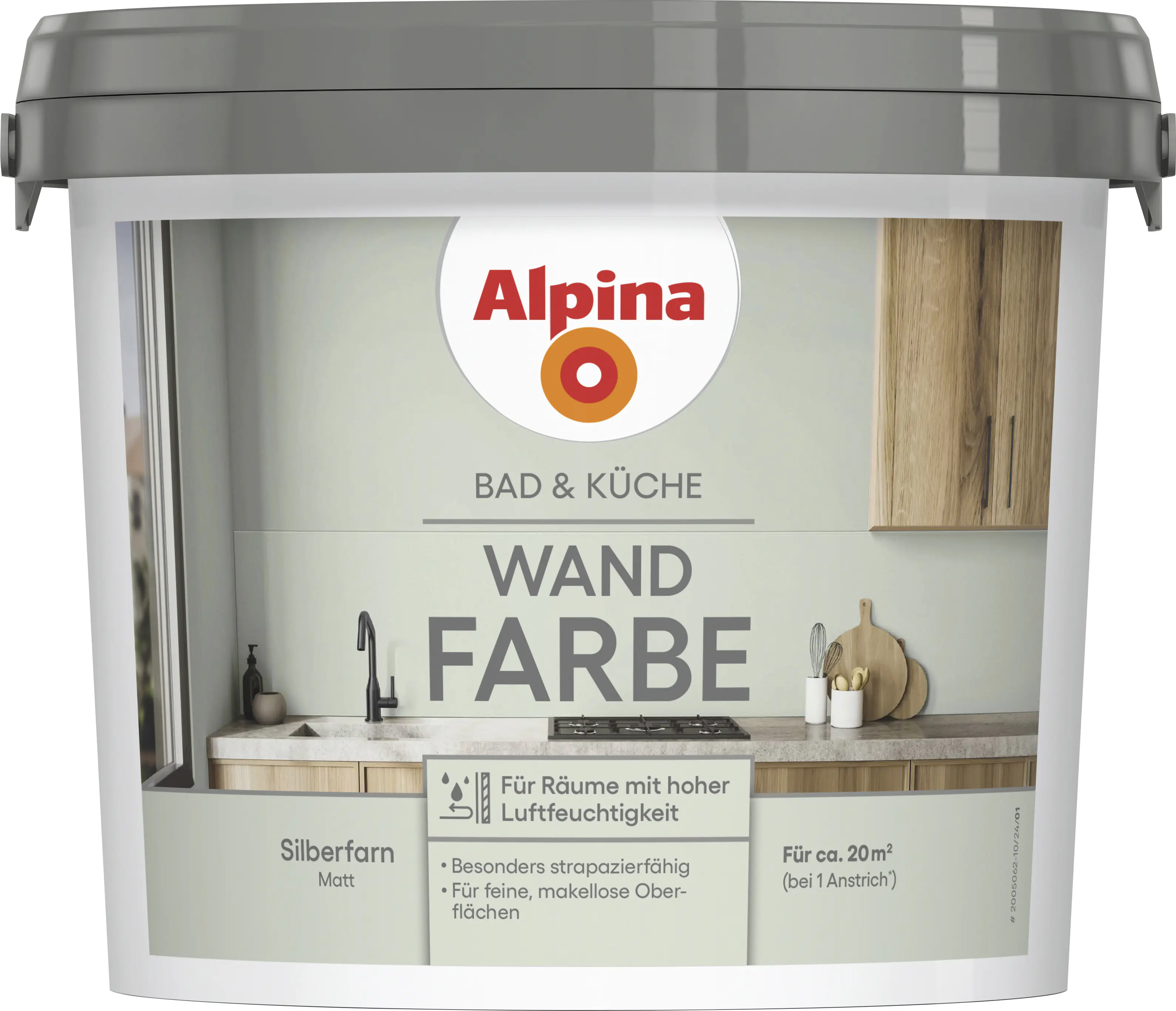 Alpina Wandfarbe für Küche & Badezimmer Silberfarn 2,5 L