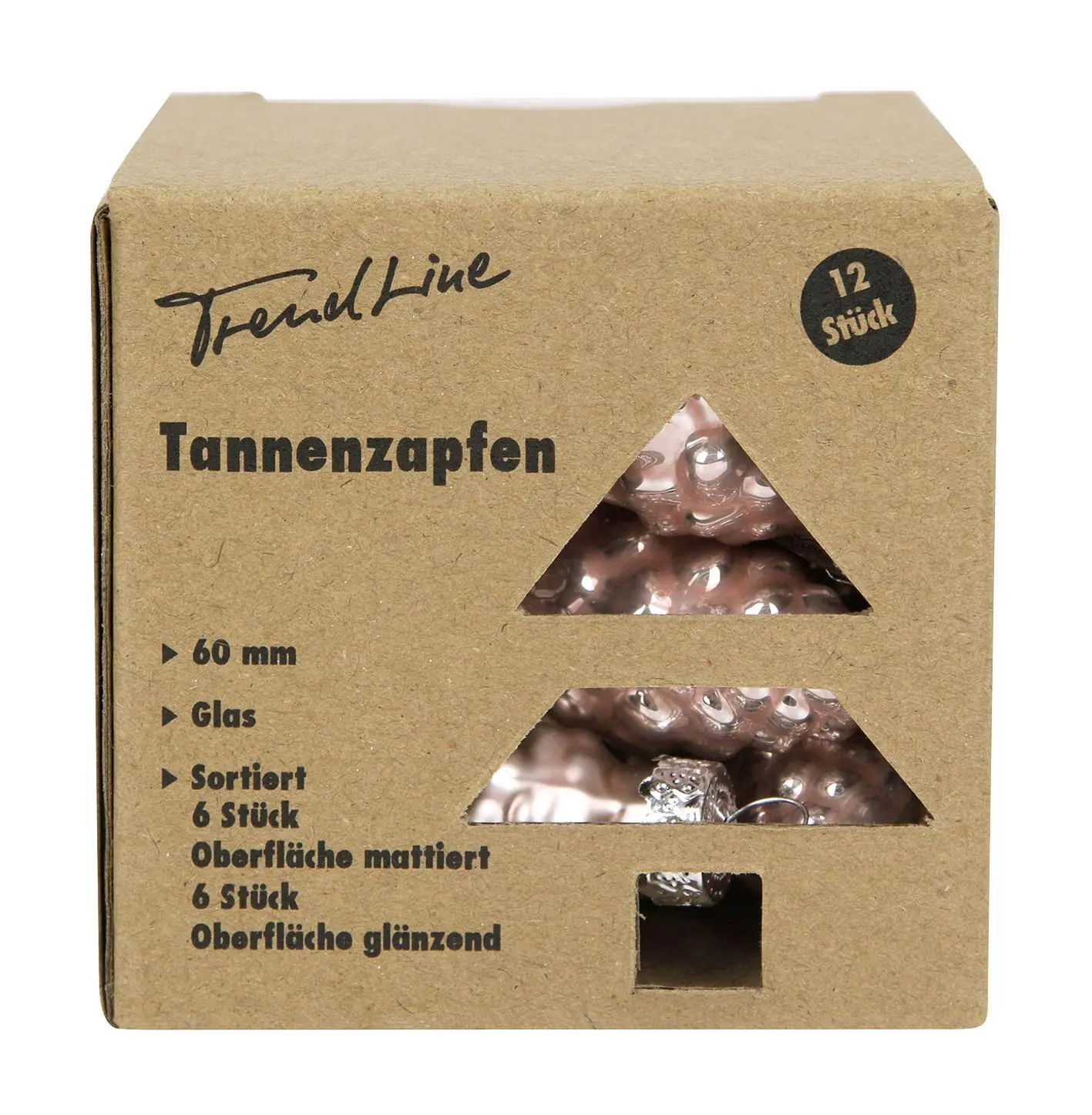 TrendLine Weihnachtskugeln Glas-Tannenzapfen 6 cm puderrosa 12 Stück