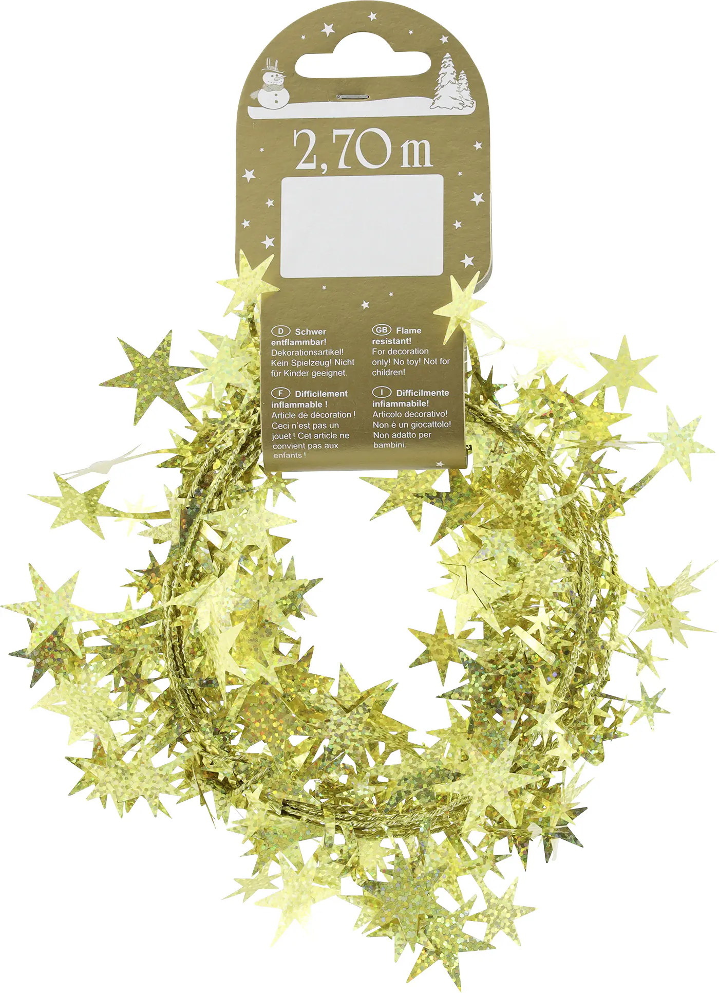 Girlande im Sternmotiv holographisch Kunststoff 270 cm gold 