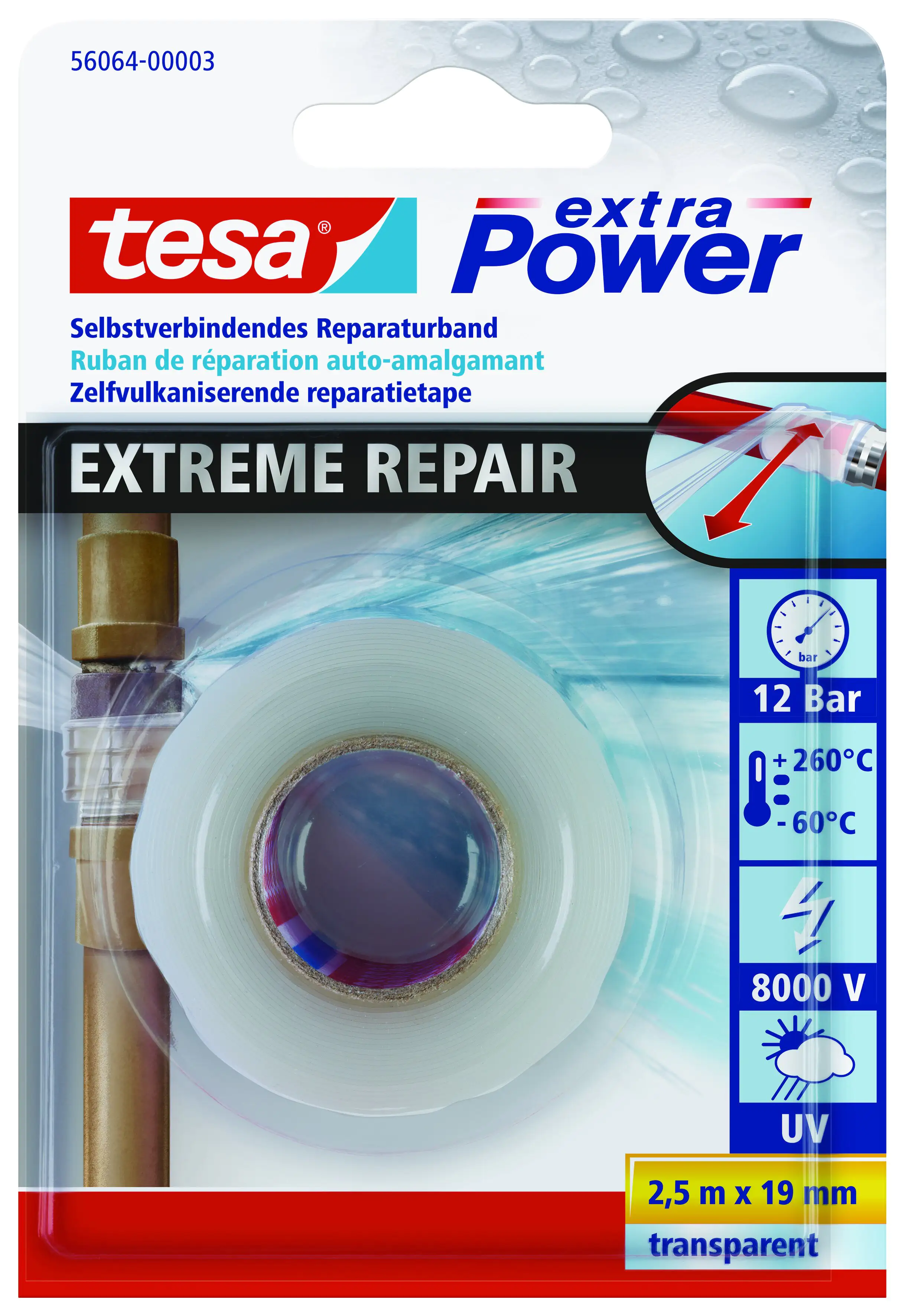 tesa Extreme Repair Reparaturband 2,5 m x 19 mm, transparent