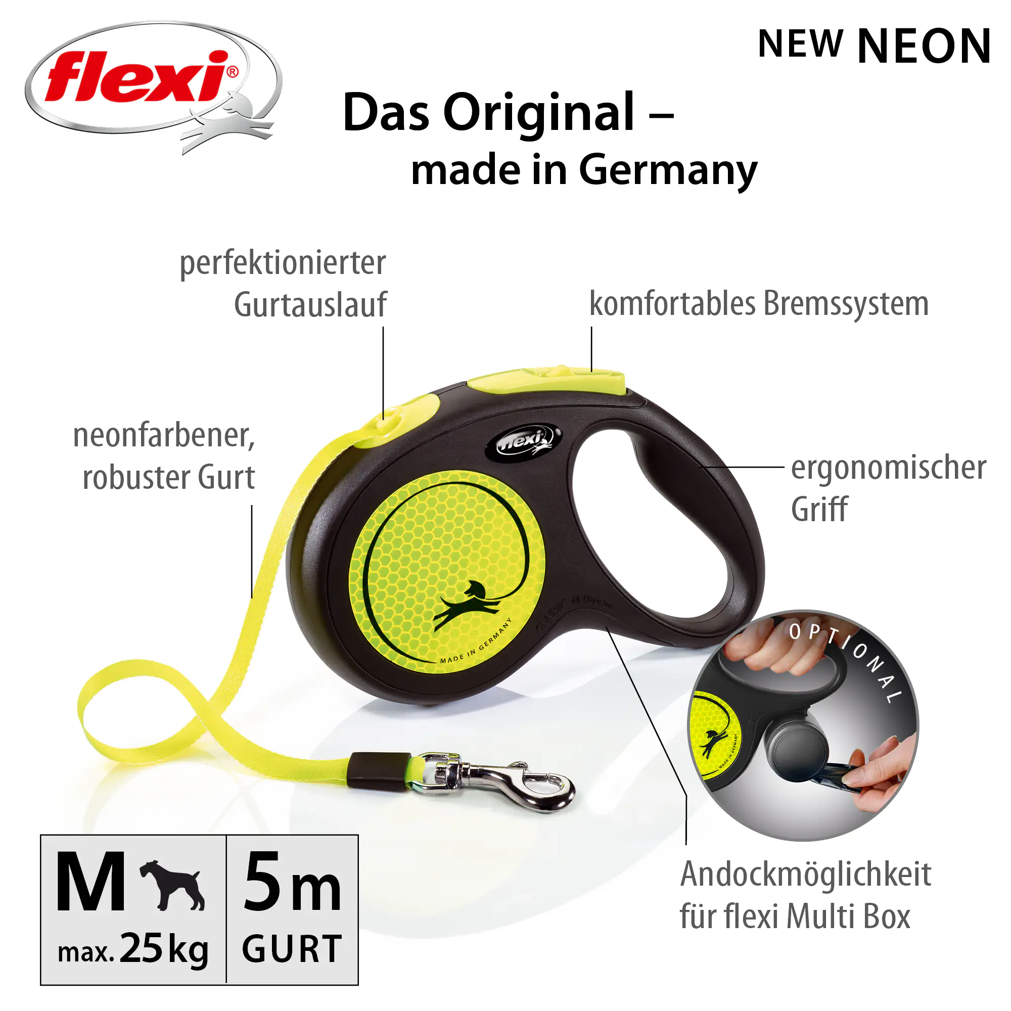 Flexi Hundeleine New Classic M neongelb, Gurt