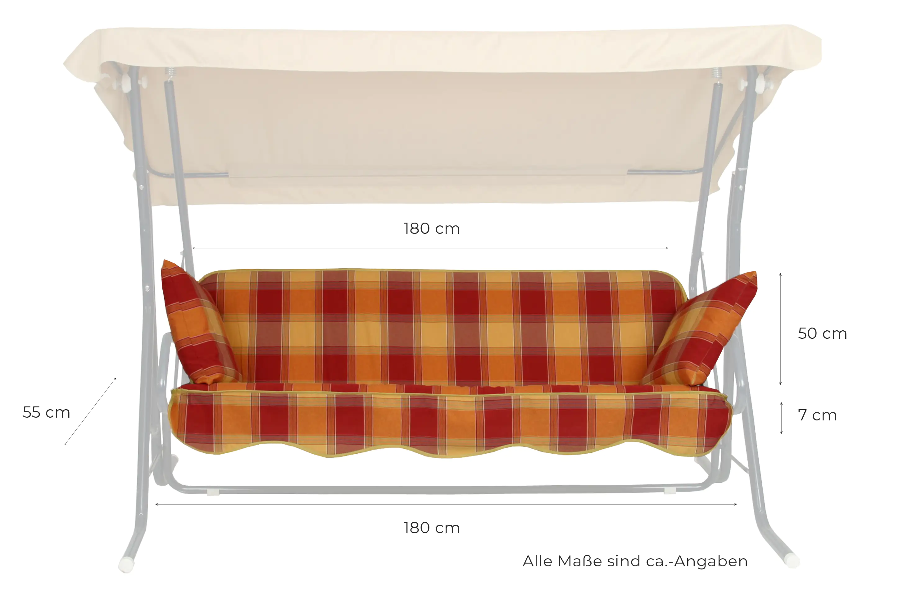 GO-DE Auflage für Hollywoodschaukel 180 x 110 x 8 cm, orange, rot kariert GO-DE Auflage für Hollywoodschaukel 180 x 110 x 8 cm, orange, rot kariert