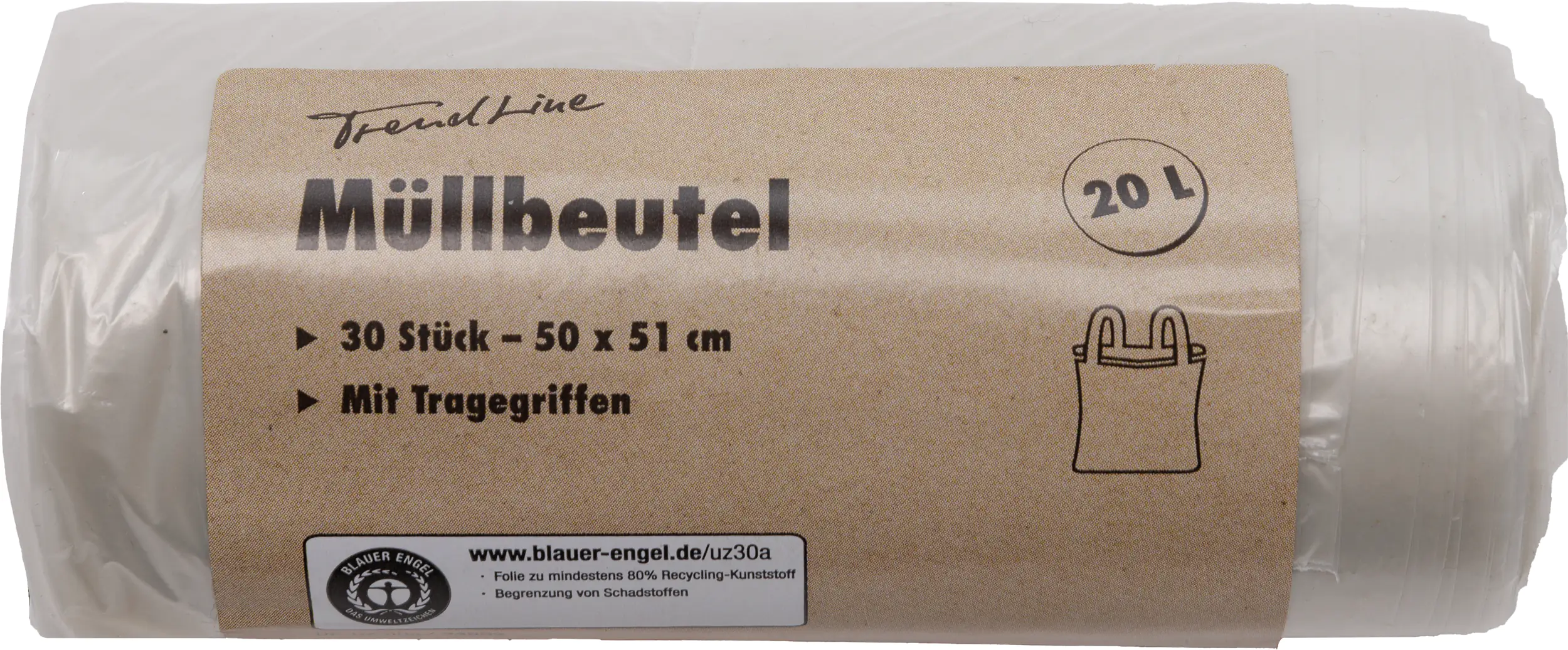 Trendline Müllbeutel 20 L, transparent+Tragegriff, 30 Stück