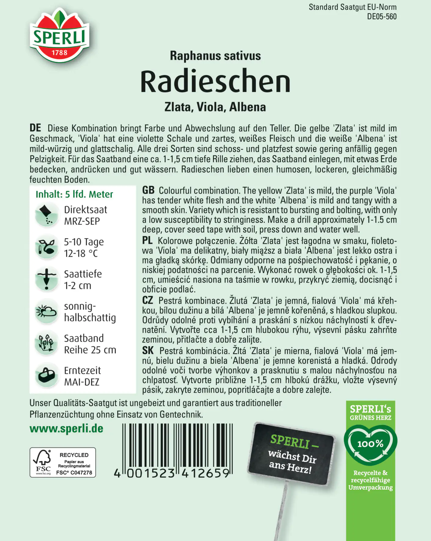 Sperli Radieschen Kombination III Saatband