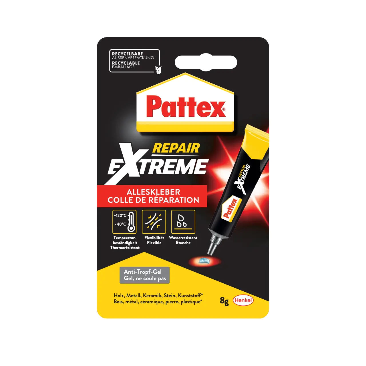 Pattex Repair Extreme Alleskleber-Gel 8 g Tube, kristallklar Pattex Repair Extreme Alleskleber-Gel 8 g Tube, kristallklar